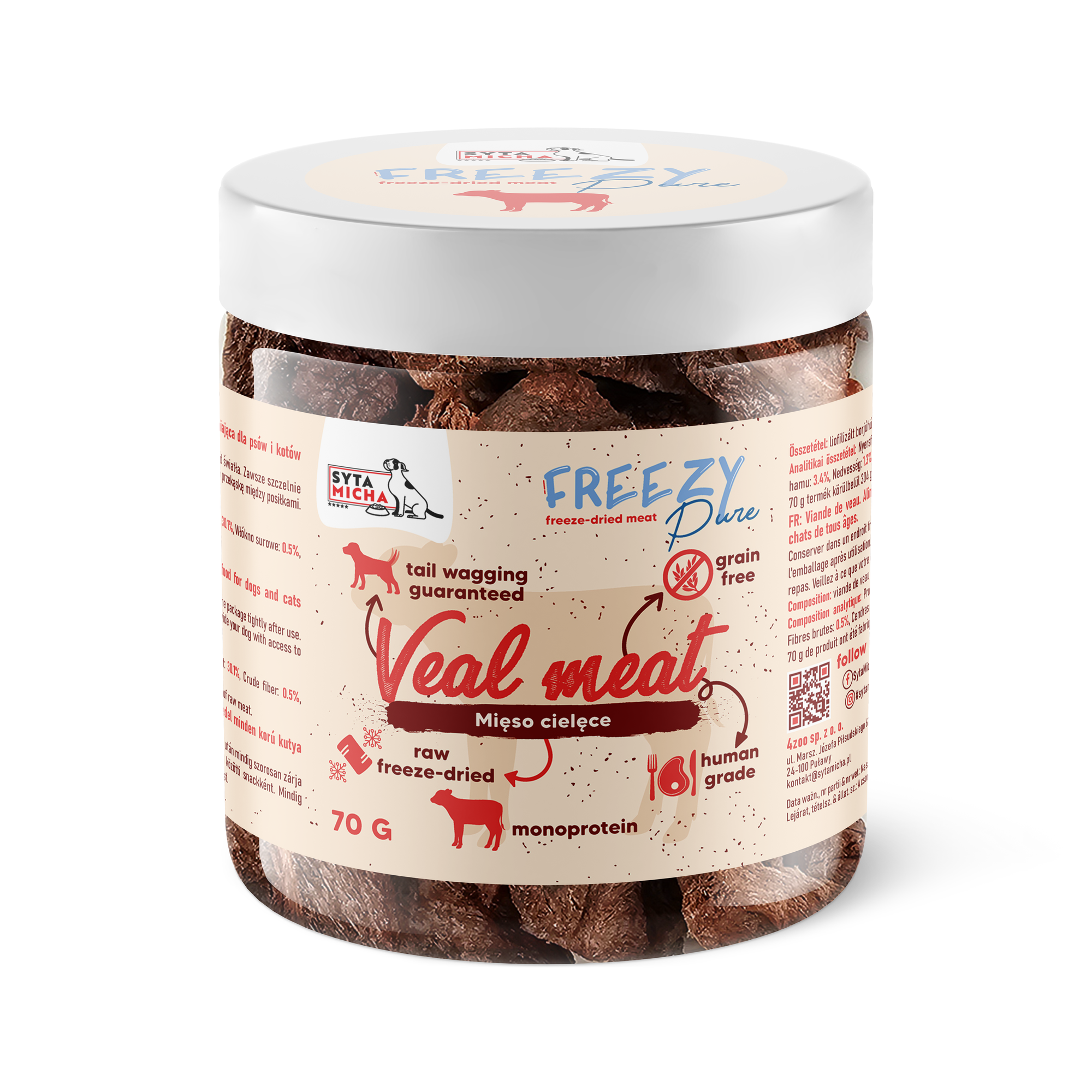 100% carne di vitello liofilizzata per cani 70g FREEZY Pure