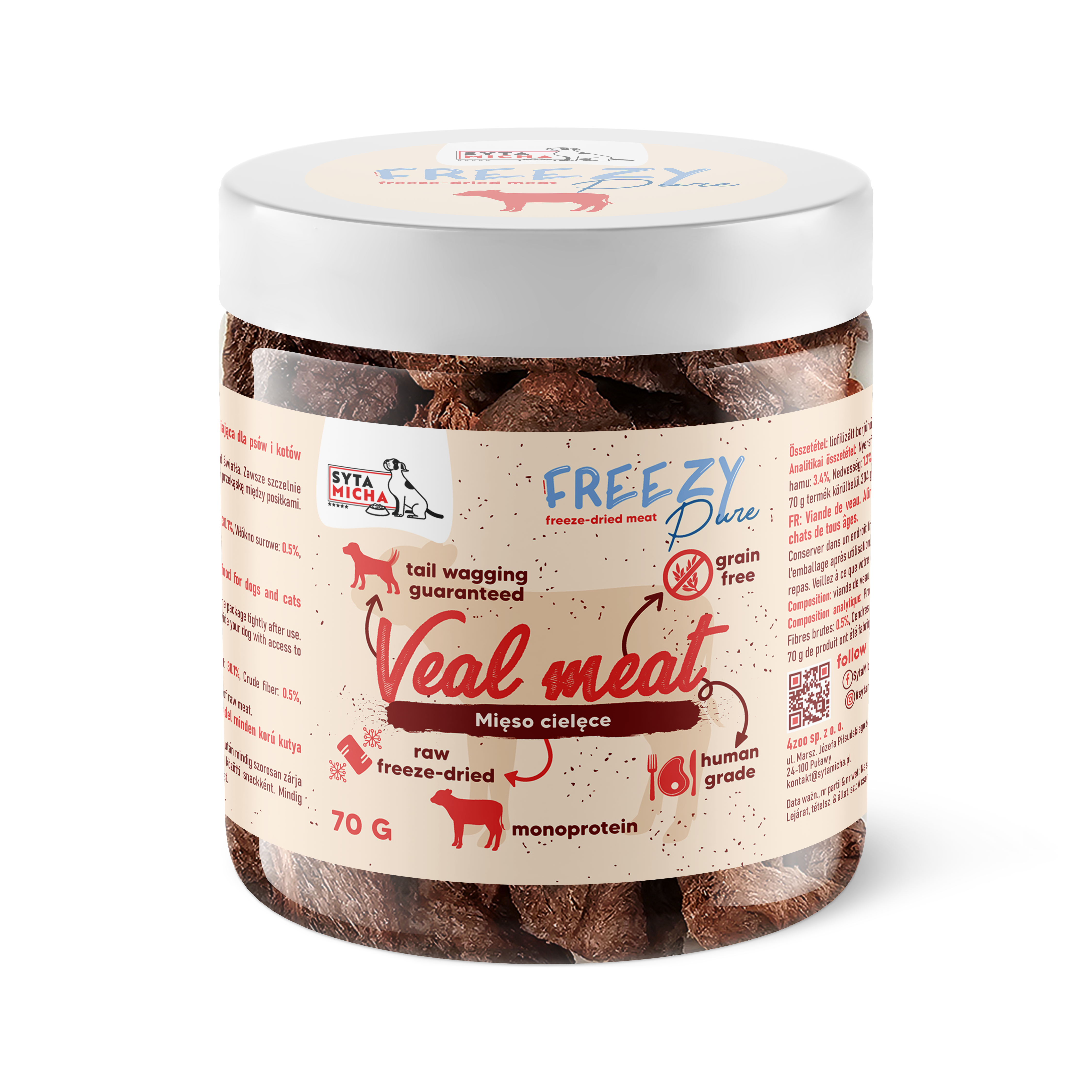 100% carne di vitello liofilizzata per cani 70g FREEZY Pure