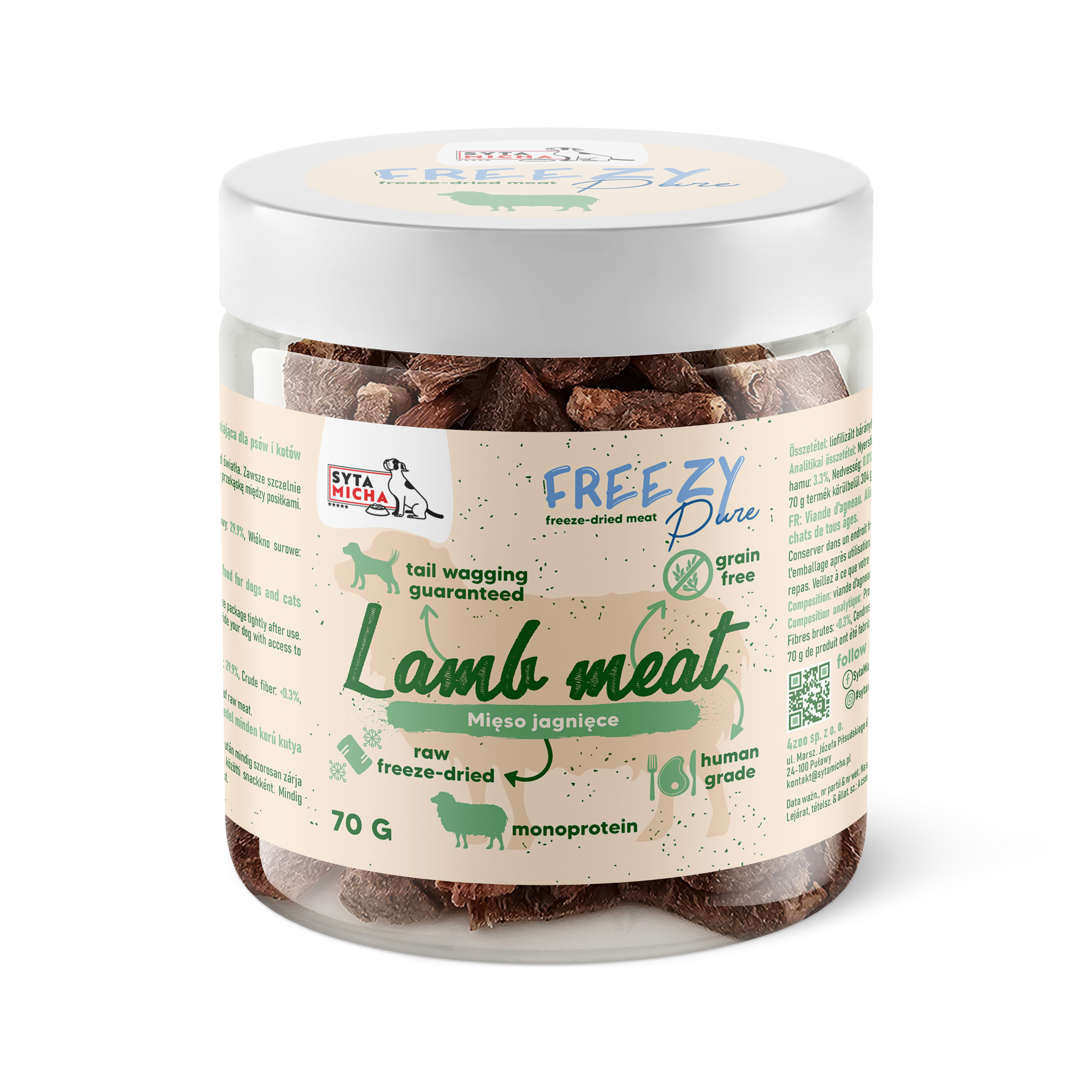 100% fagyasztva szárított bárányhús kutyáknak 70g FREEZY Pure