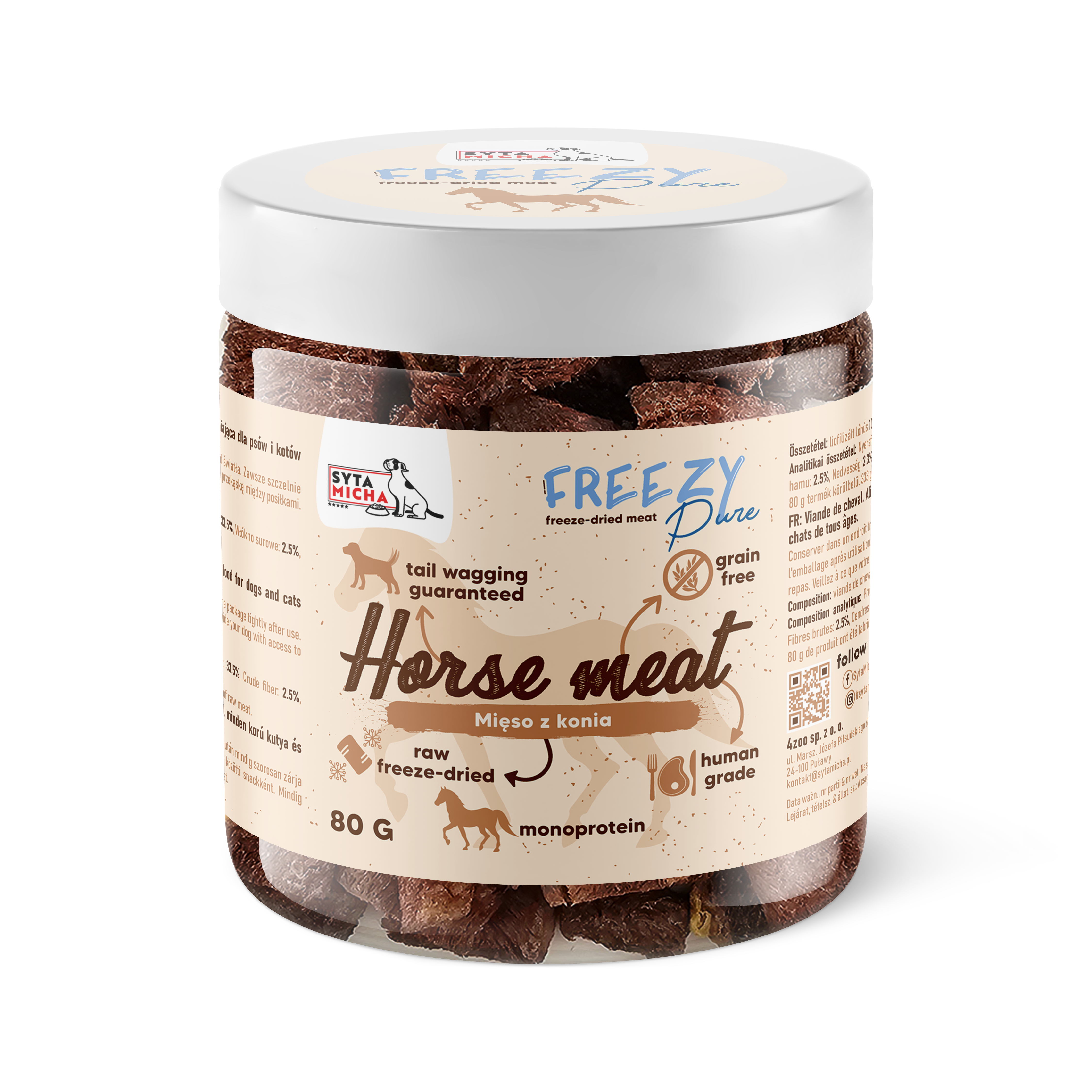 100% carne liofilizzata di cavallo per cani 80g FREEZY Pure