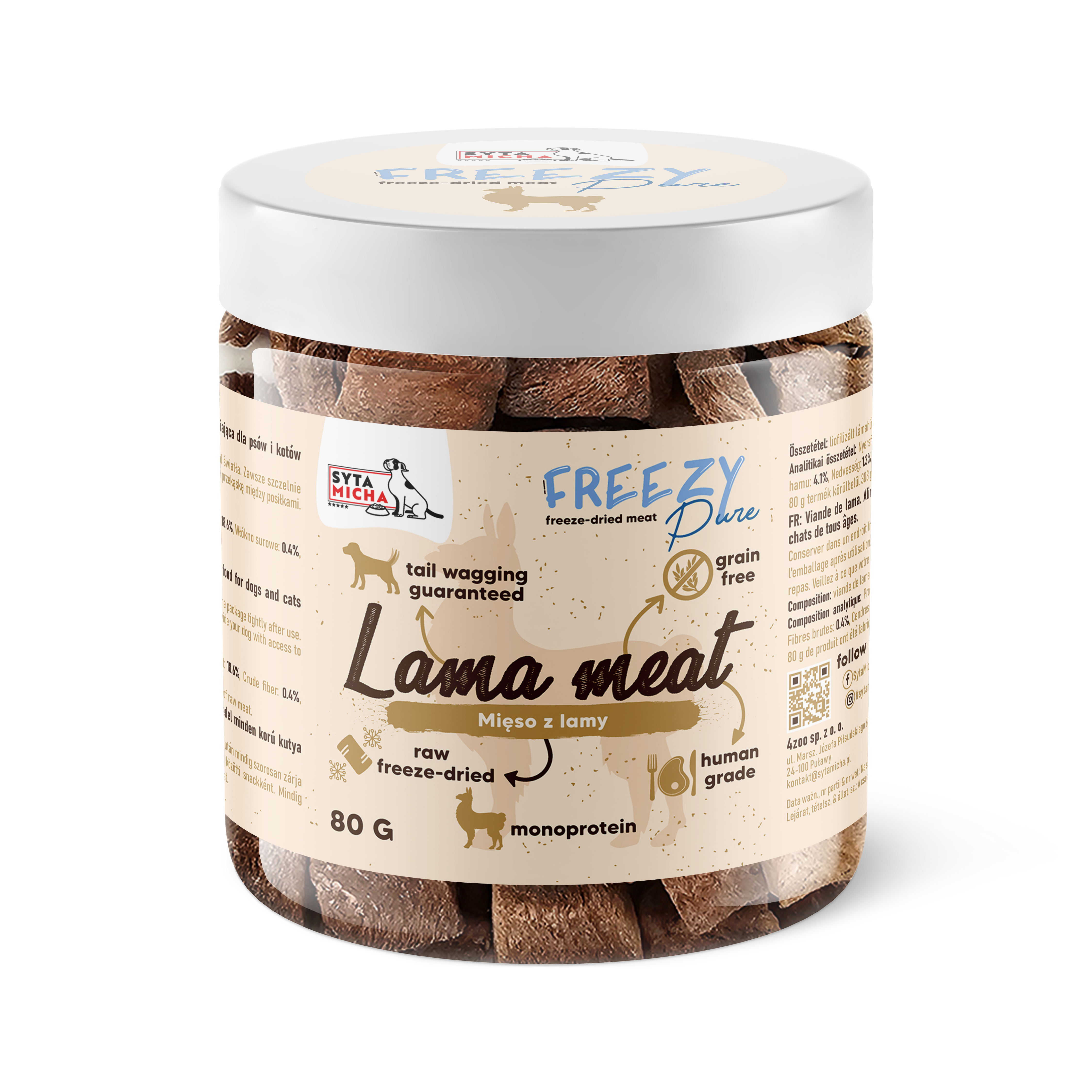 100% carne liofilizzata di lama per cani 80g FREEZY Pure