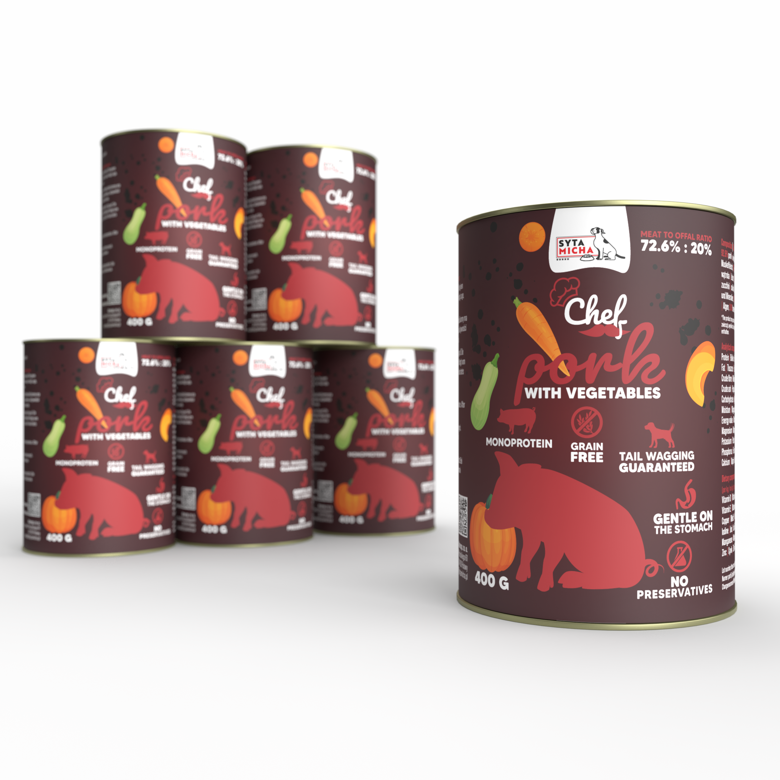Mokra karma dla psa Wieprzowina z warzywami 400g x 6