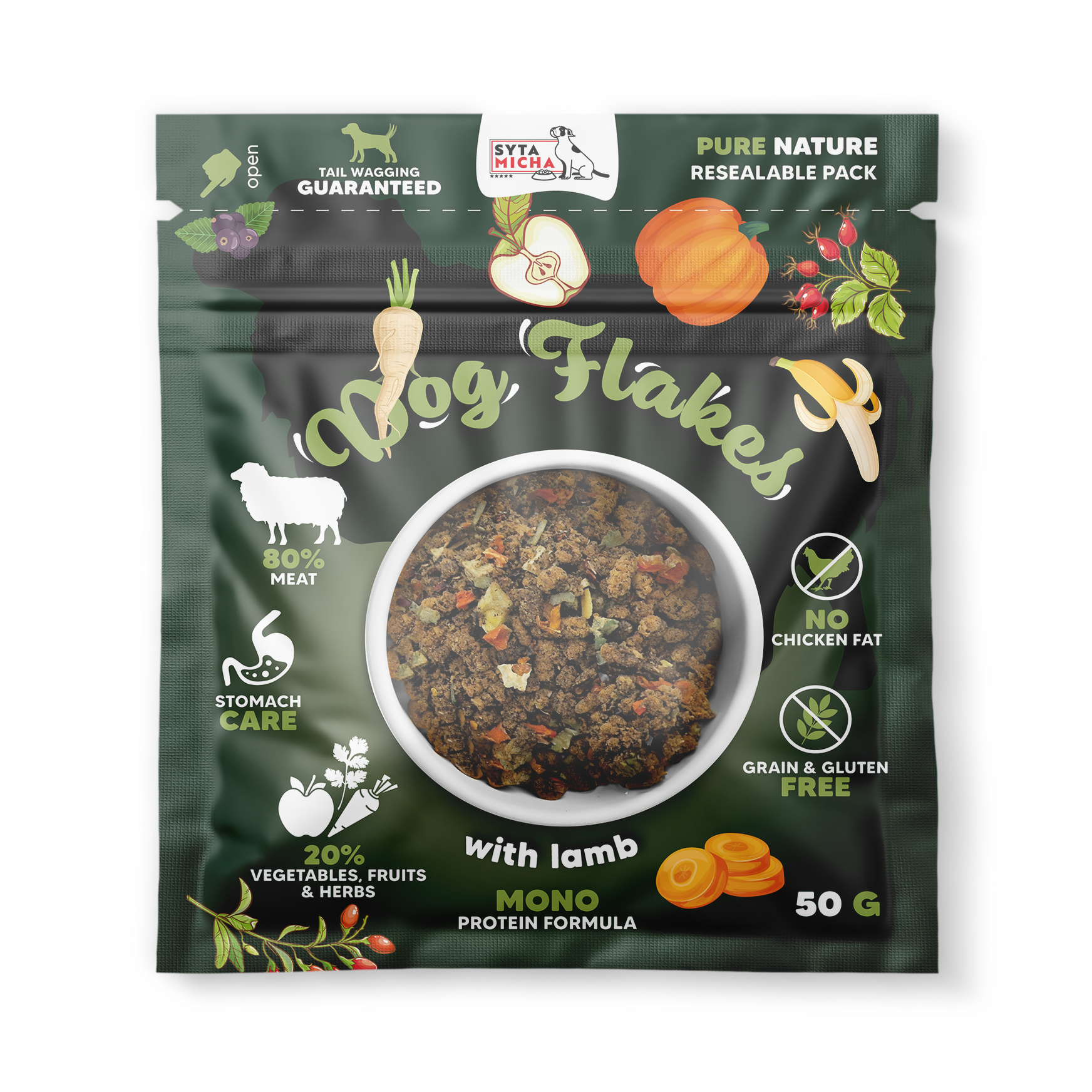 Syta Micha Dog flakes Szárított kutyaeledel – Bárányhús, 50g