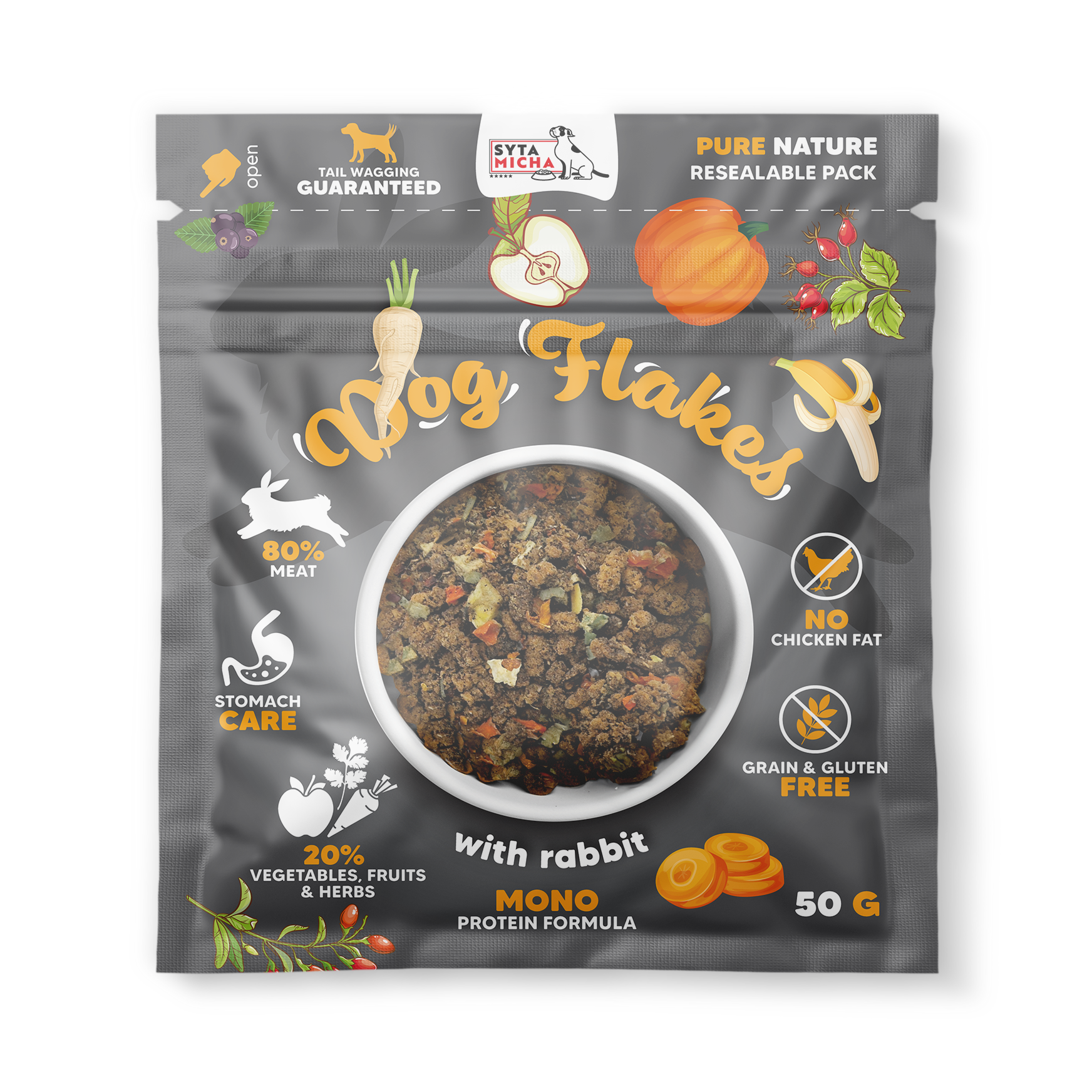 Syta Micha Dog flakes Szárított kutyaeledel – Nyúlhús, 50g