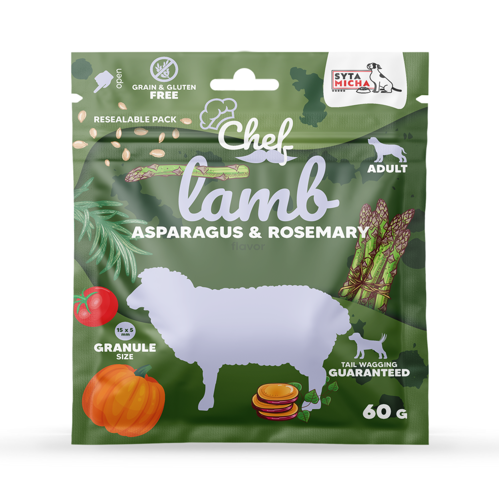 PRÓBKA Crocchette per cani Agnello, asparagi e rosmarino 60g