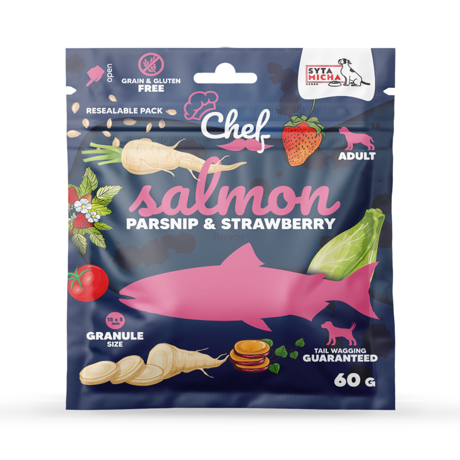 PRÓBKA Crocchette per cani Salmone, pastinaca e fragola 60g