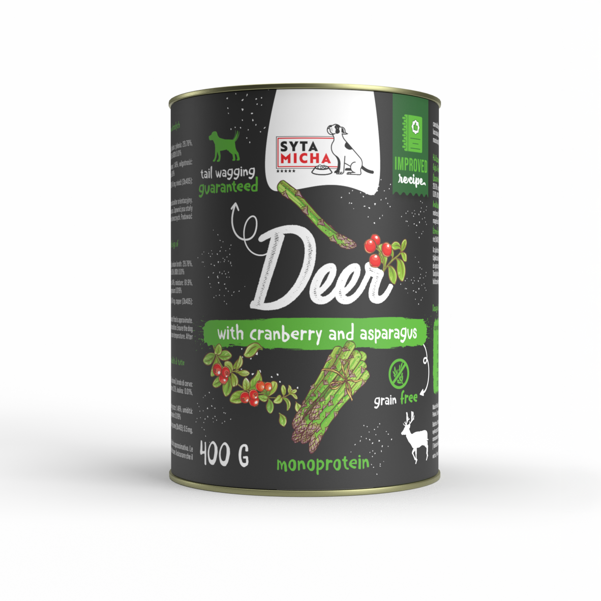 Mokra karma per cani cervo con mirtilli rossi e asparagi 400g