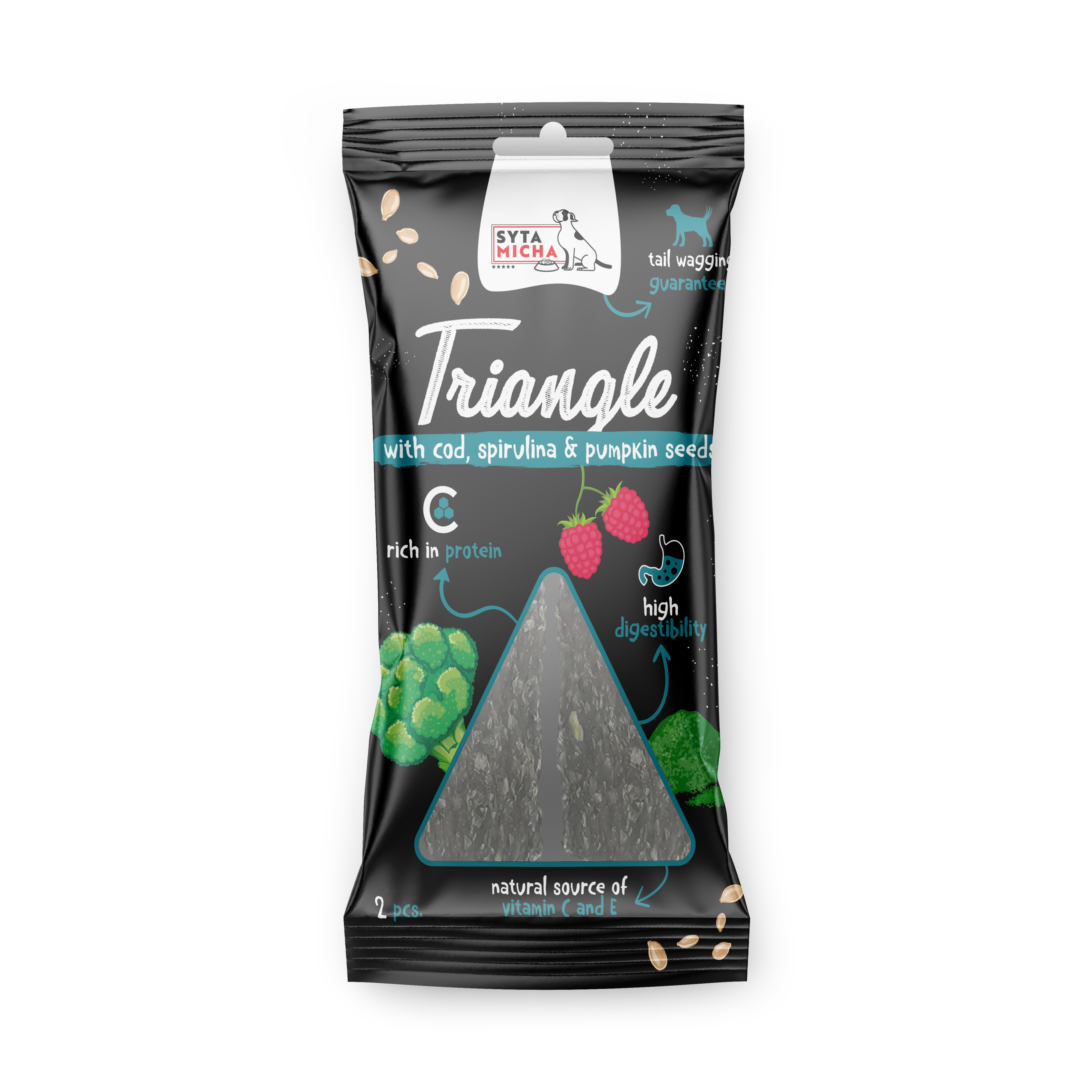 Trójkąt do żucia dla psa - dorsz z jeleniem i spiruliną 2 szt.