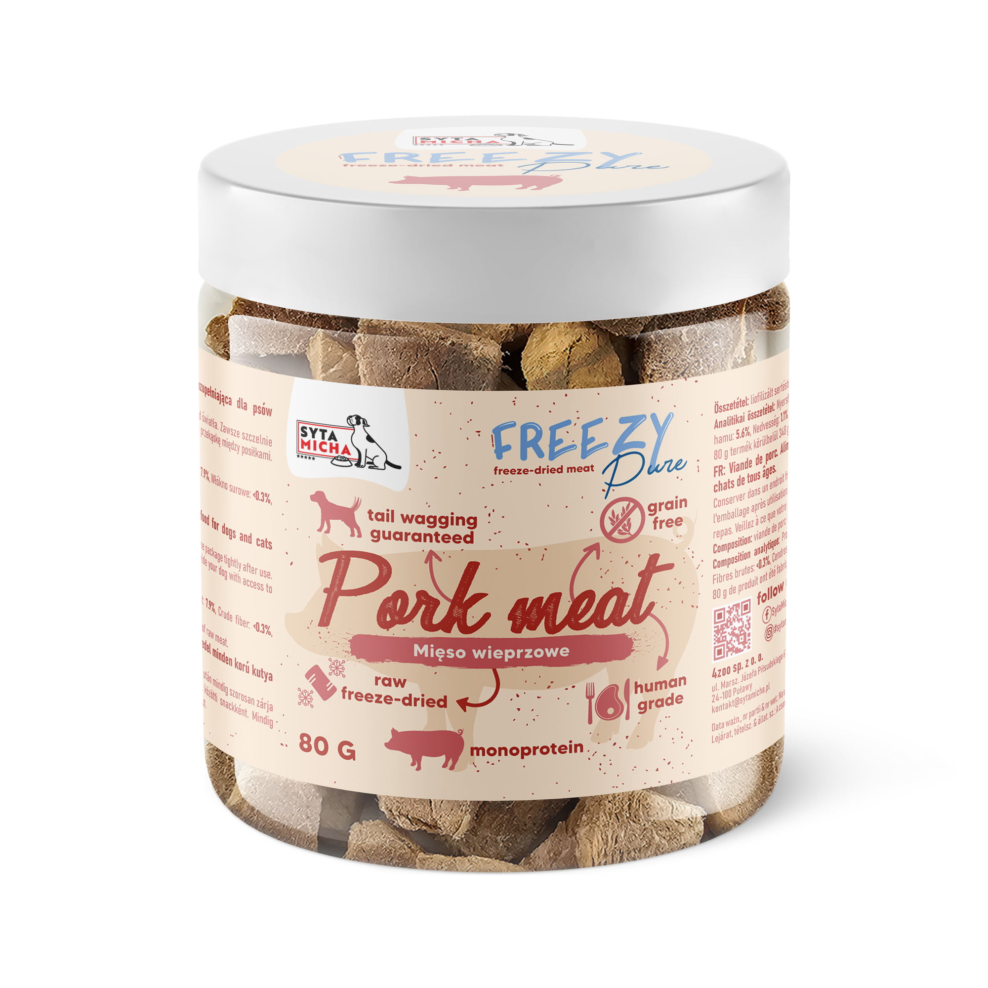 100% fagyasztva szárított sertéshús kutyáknak 80g FREEZY Pure