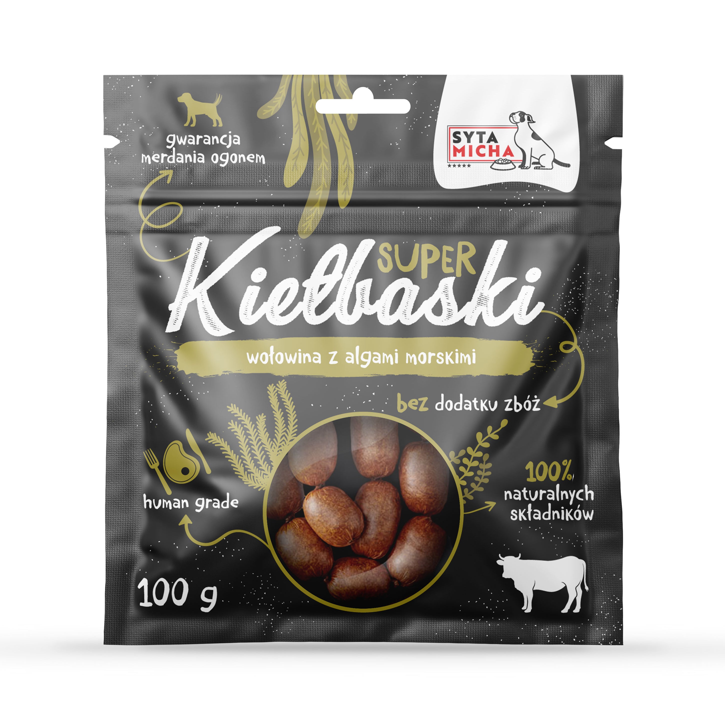 Szuper kolbász kutyáknak marhahússal és tengeri algákkal 100g
