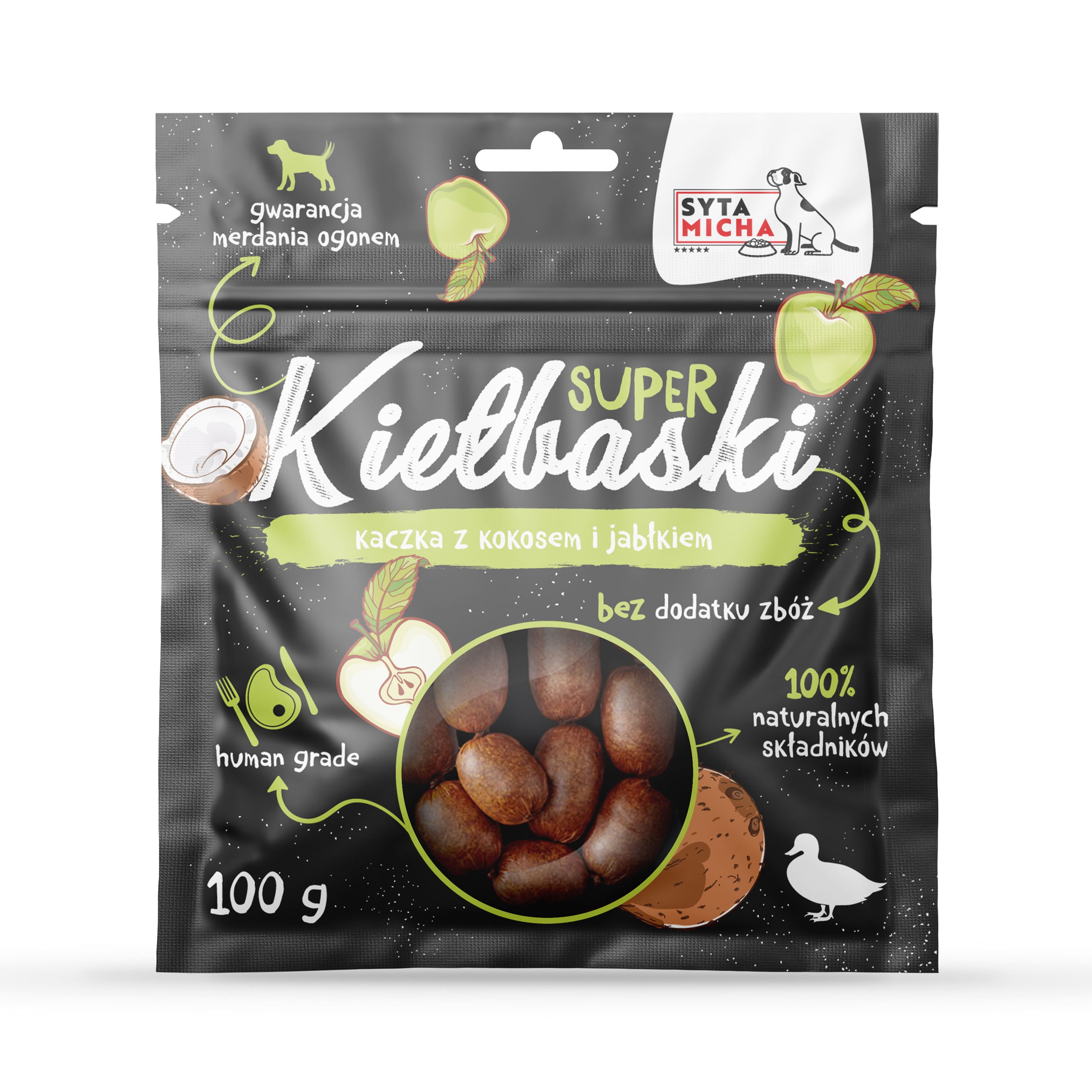 Szuper kolbász kutyáknak kacsahússal, kókuszdióval és almával 100g