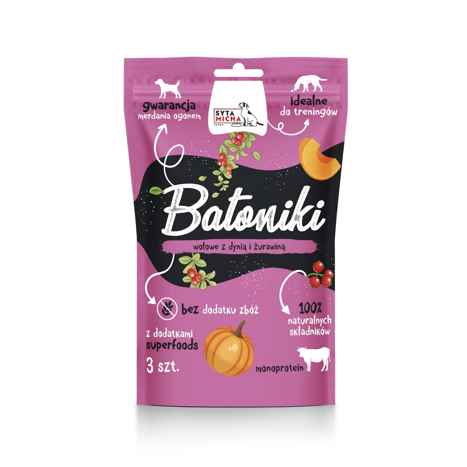 Batoniki di manzo per cani con zucca e mirtilli rossi 3 pz.