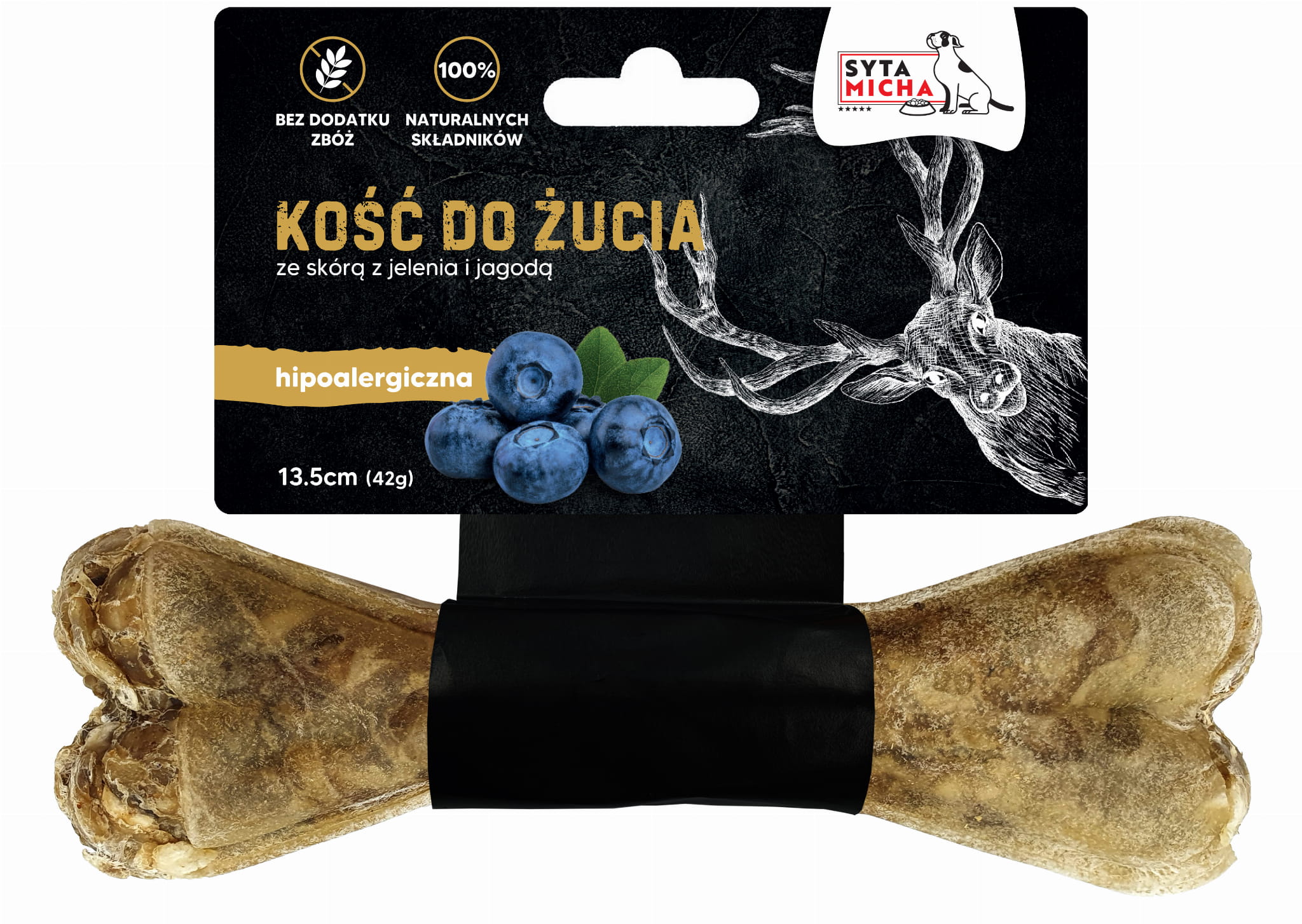 Osso da masticare per cani ipoallergenico cervo con bacche 13,5cm
