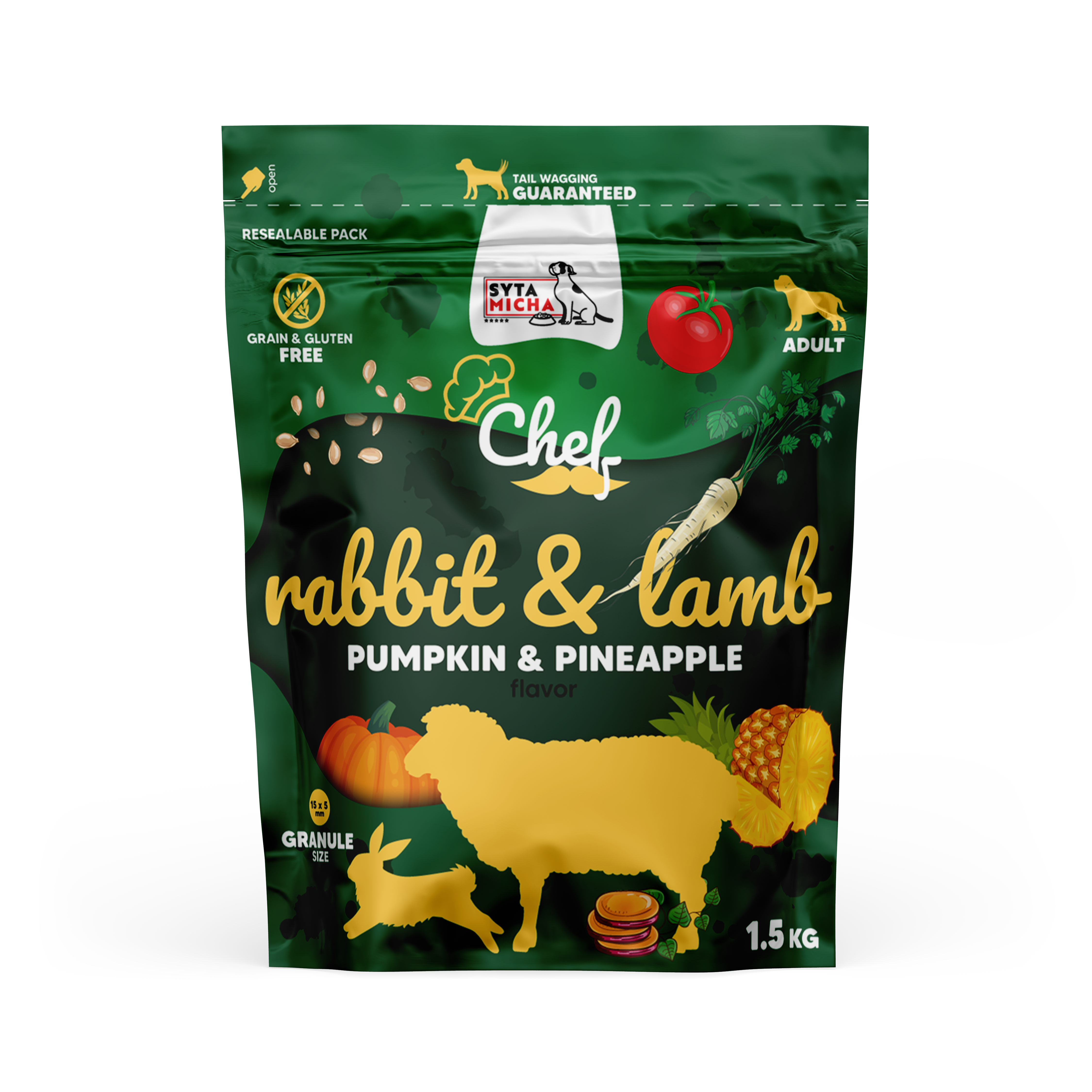 Cibo secco per cani Coniglio e agnello, zucca e ananas 1.5kg