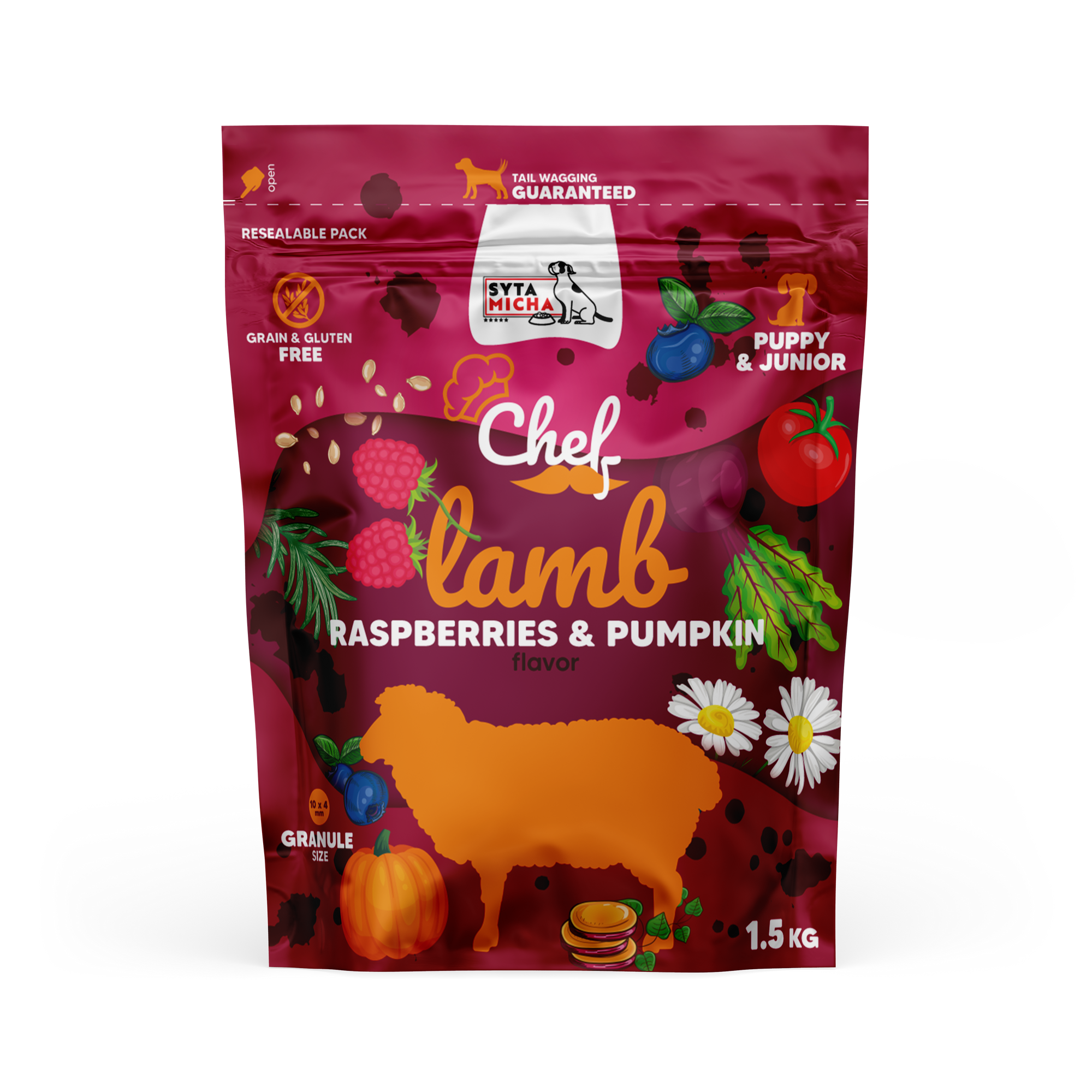 Cibo secco per cuccioli Agnello, lampone e zucca 1.5kg
