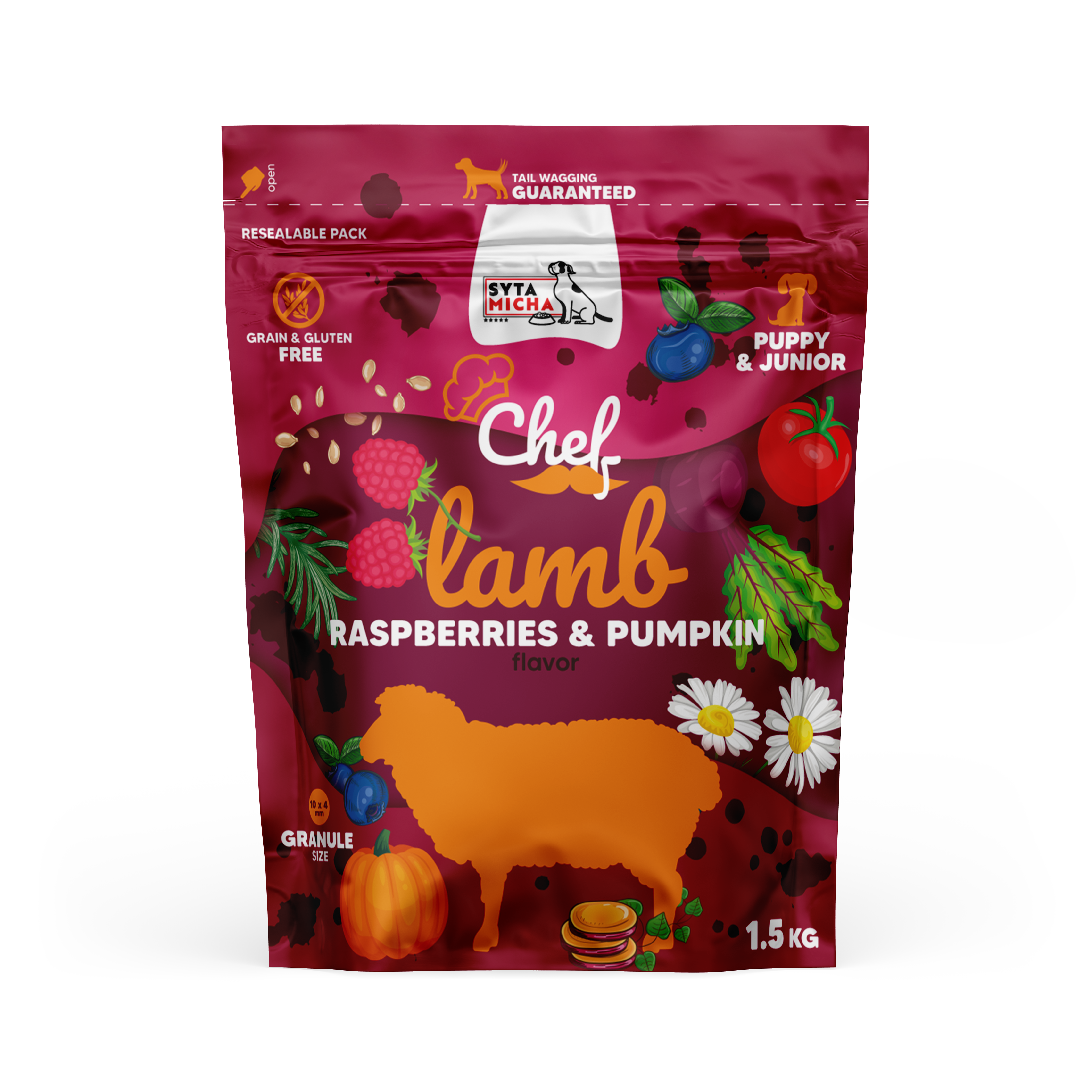 Cibo secco per cuccioli Agnello, lampone e zucca 1.5kg