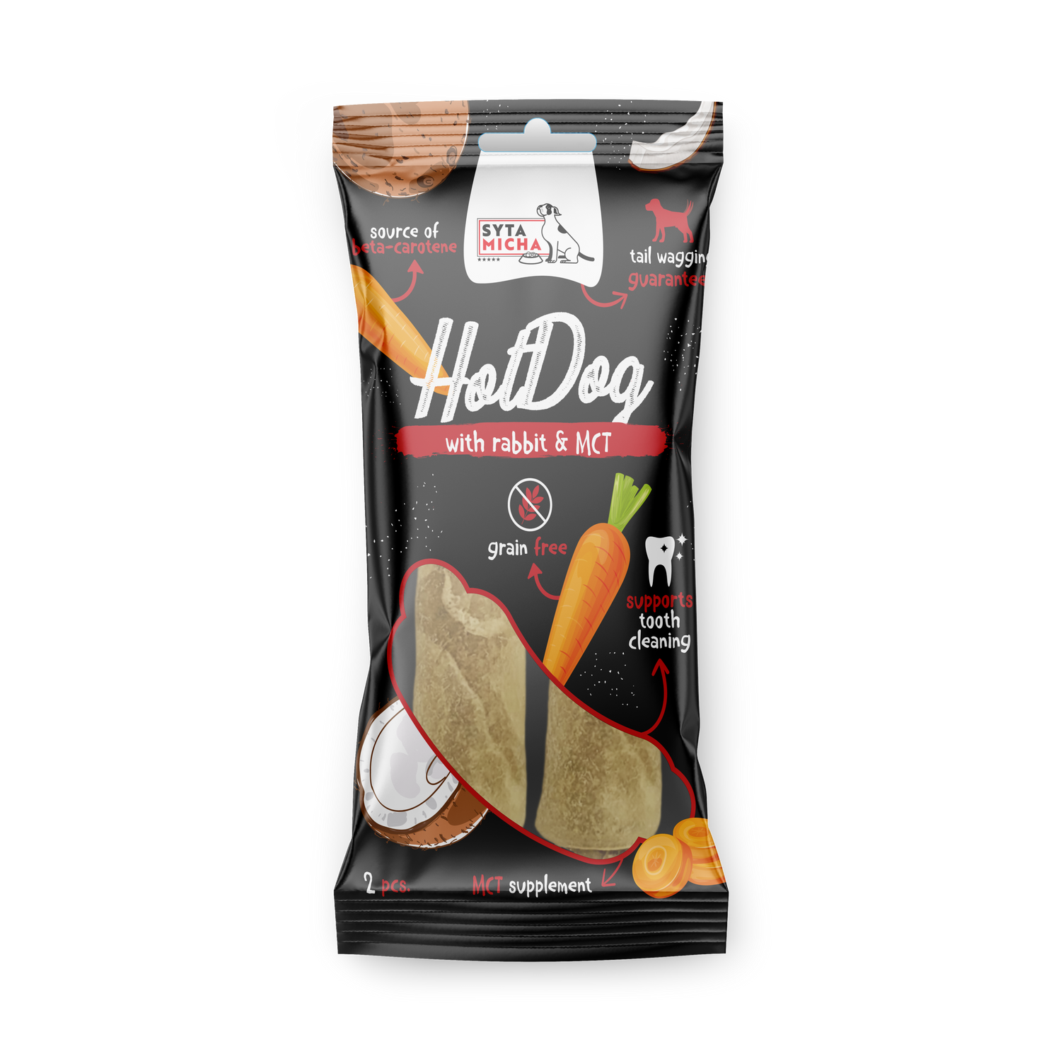 Hot Dog da masticare per cani - coniglio con MCT 2 pz.