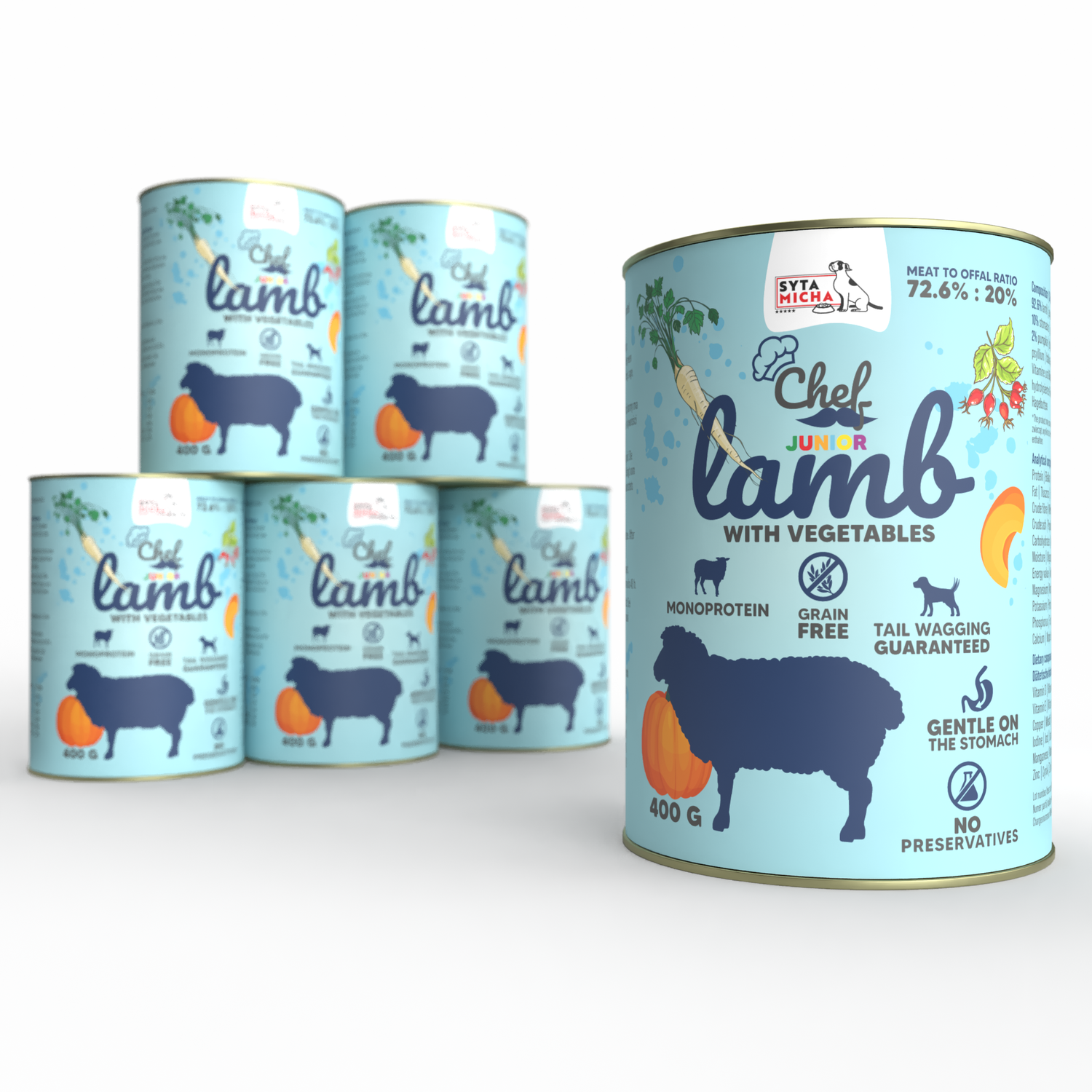 Karma mokra per cani Jagnięcina con verdure JUNIOR 400g x6