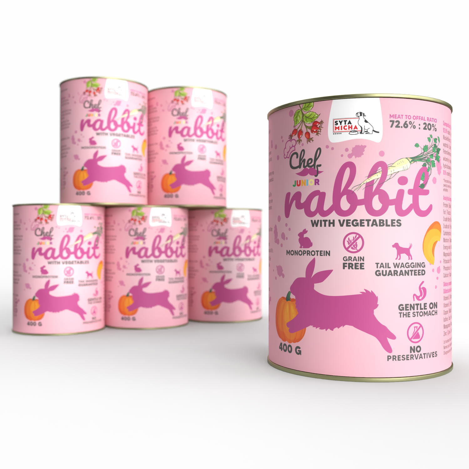 Mokra karma per cani Królik con verdure JUNIOR 400g x6