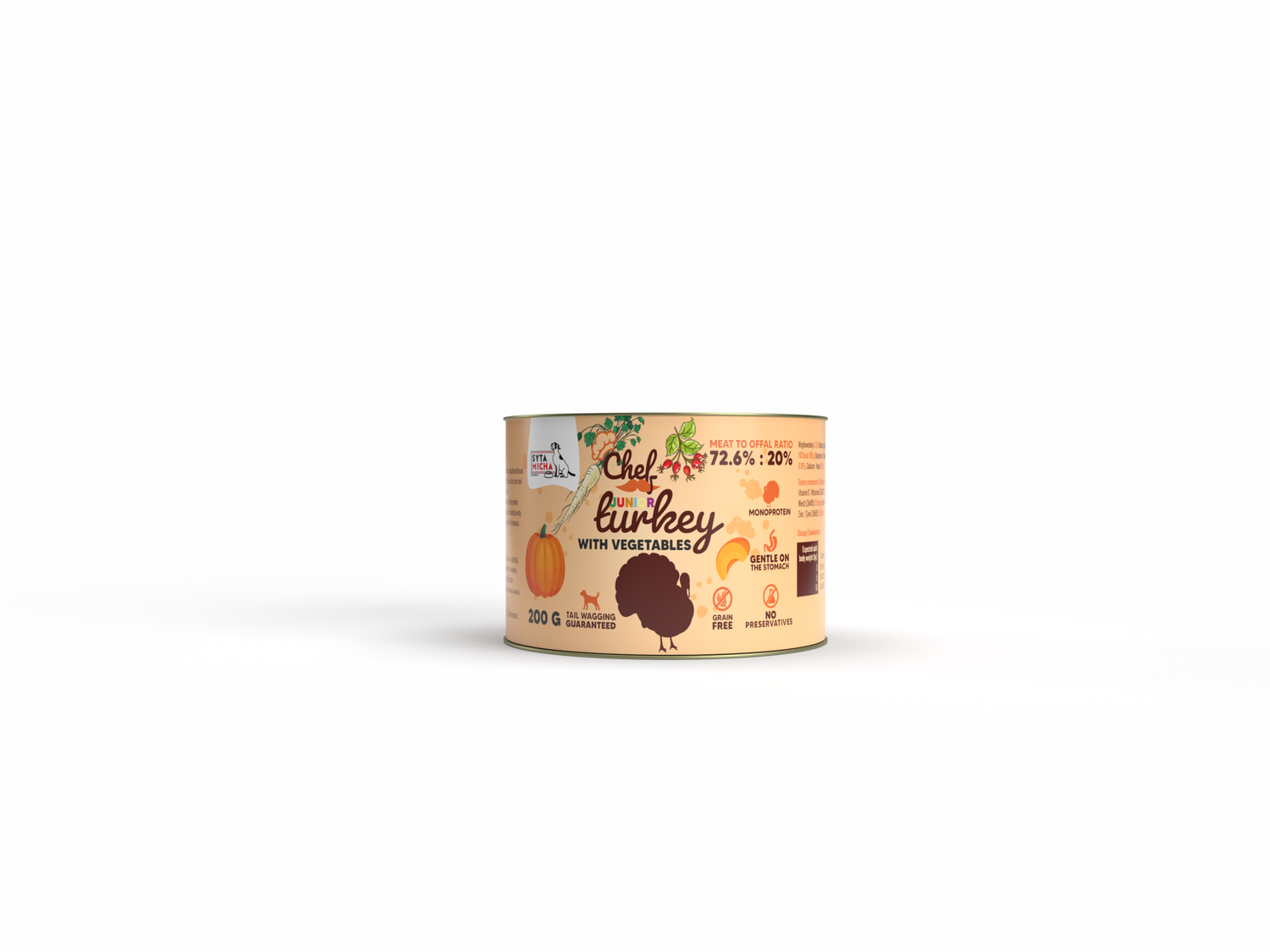 Mokra karma dla psa Indyk z warzywami JUNIOR 200g