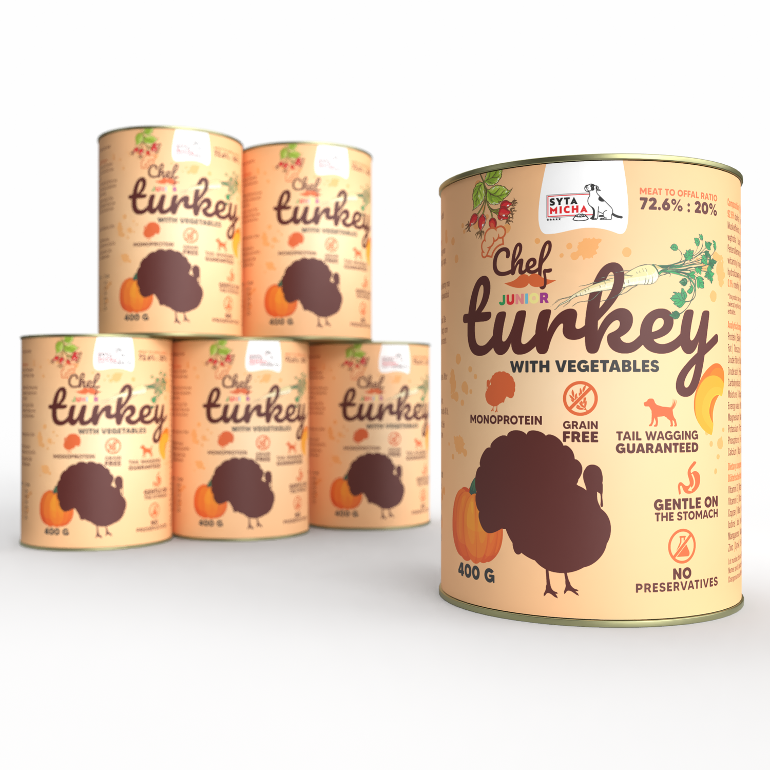 Вологий корм для собаки Індичка з овочами JUNIOR 400 г x6