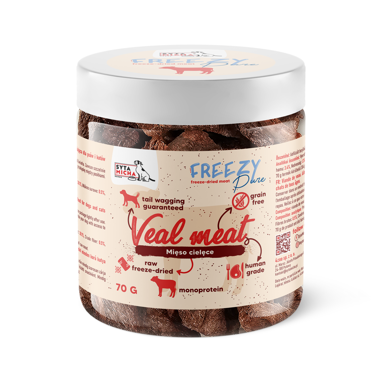 100% liofilizowane mięso cielęce dla psa 70g FREEZY Pure