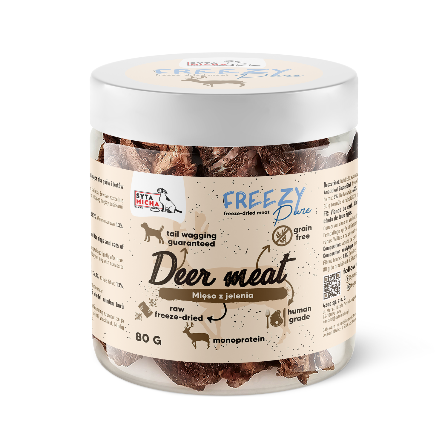 100% carne liofilizzata di cervo per cani 80g FREEZY Pure