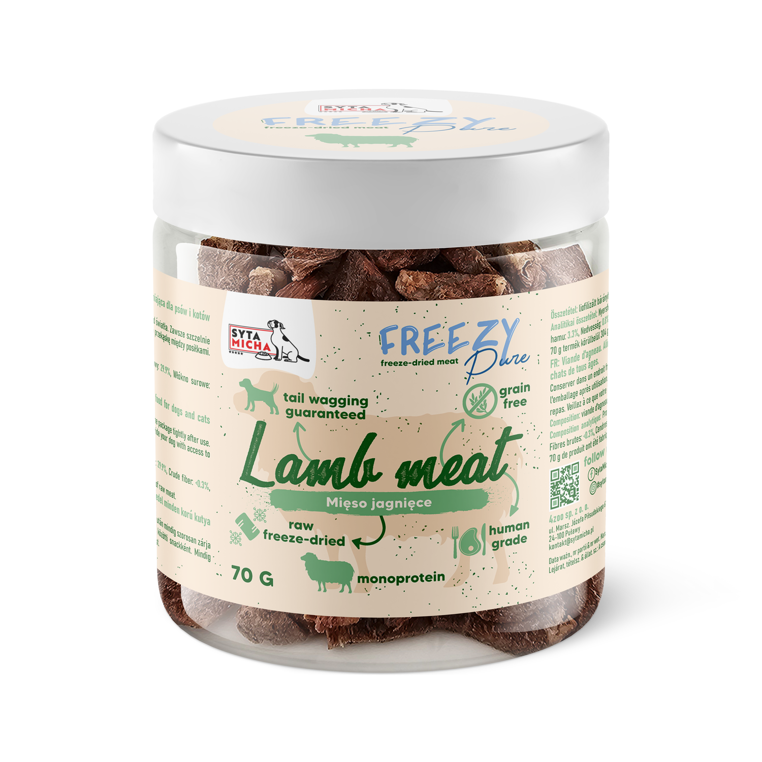100% carne di agnello liofilizzata per cani 70g FREEZY Pure