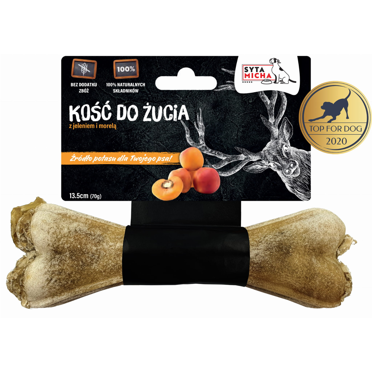 Kość do żucia dla psa z jeleniem i morelą 13.5 cm