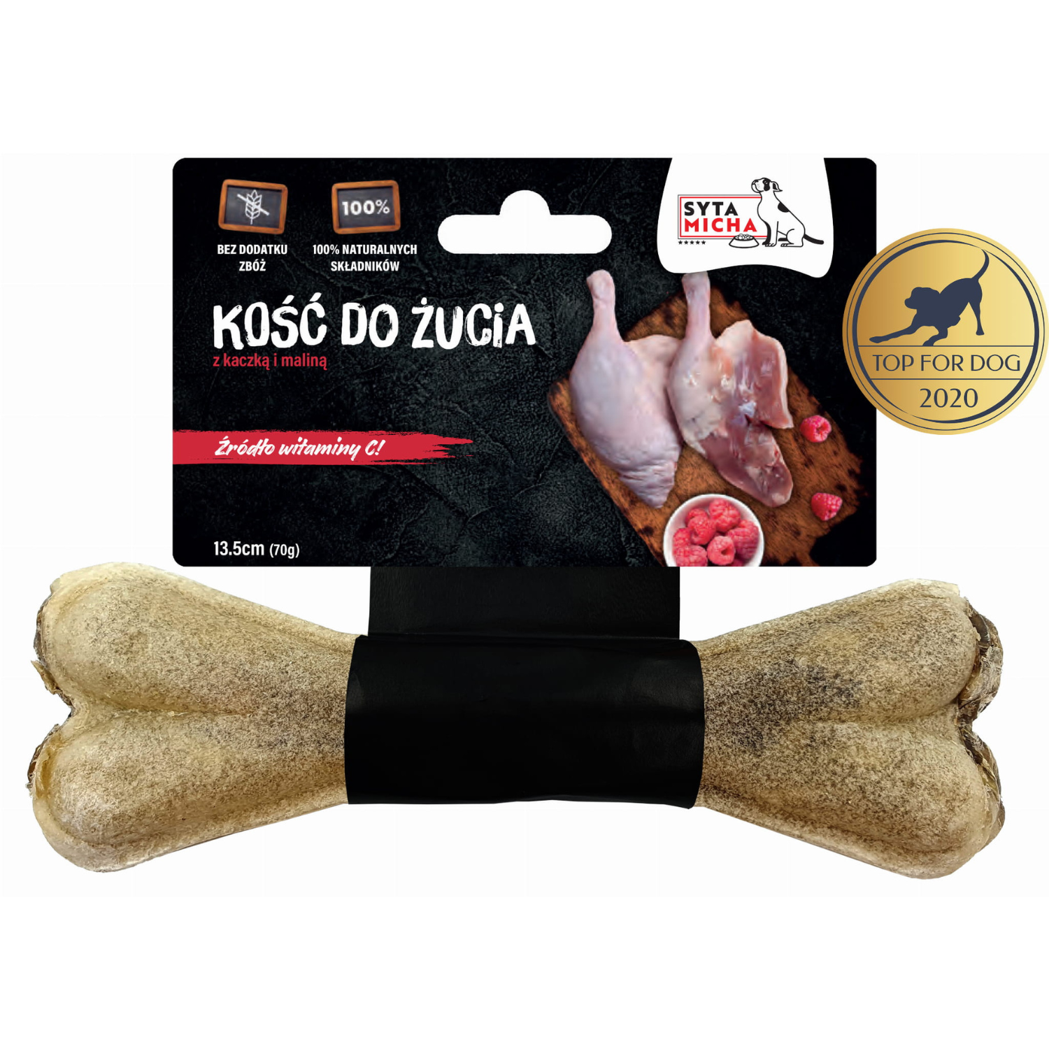 Kość do żucia dla psa z kaczką i malinami 13.5 cm