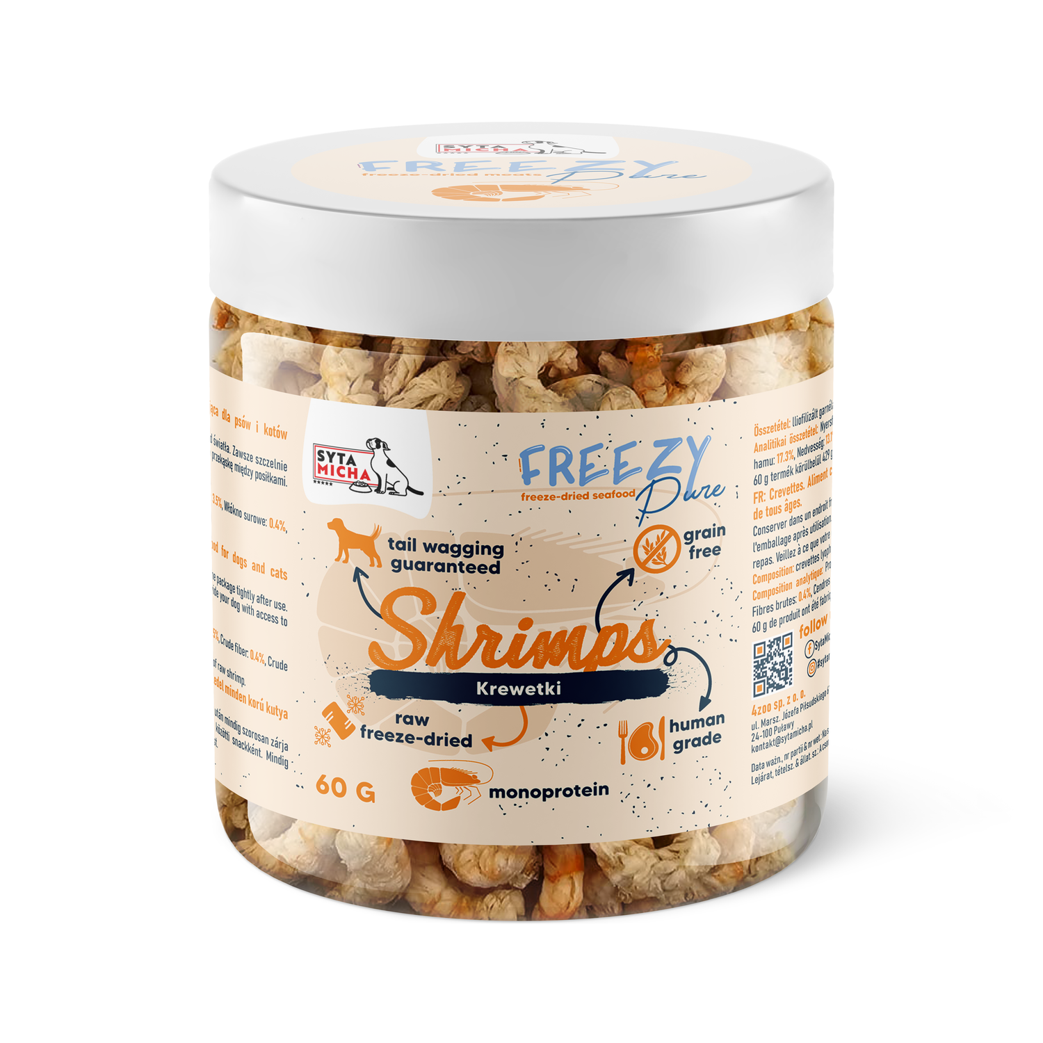 100% gamberetti liofilizzati per cani 60g FREEZY Pure