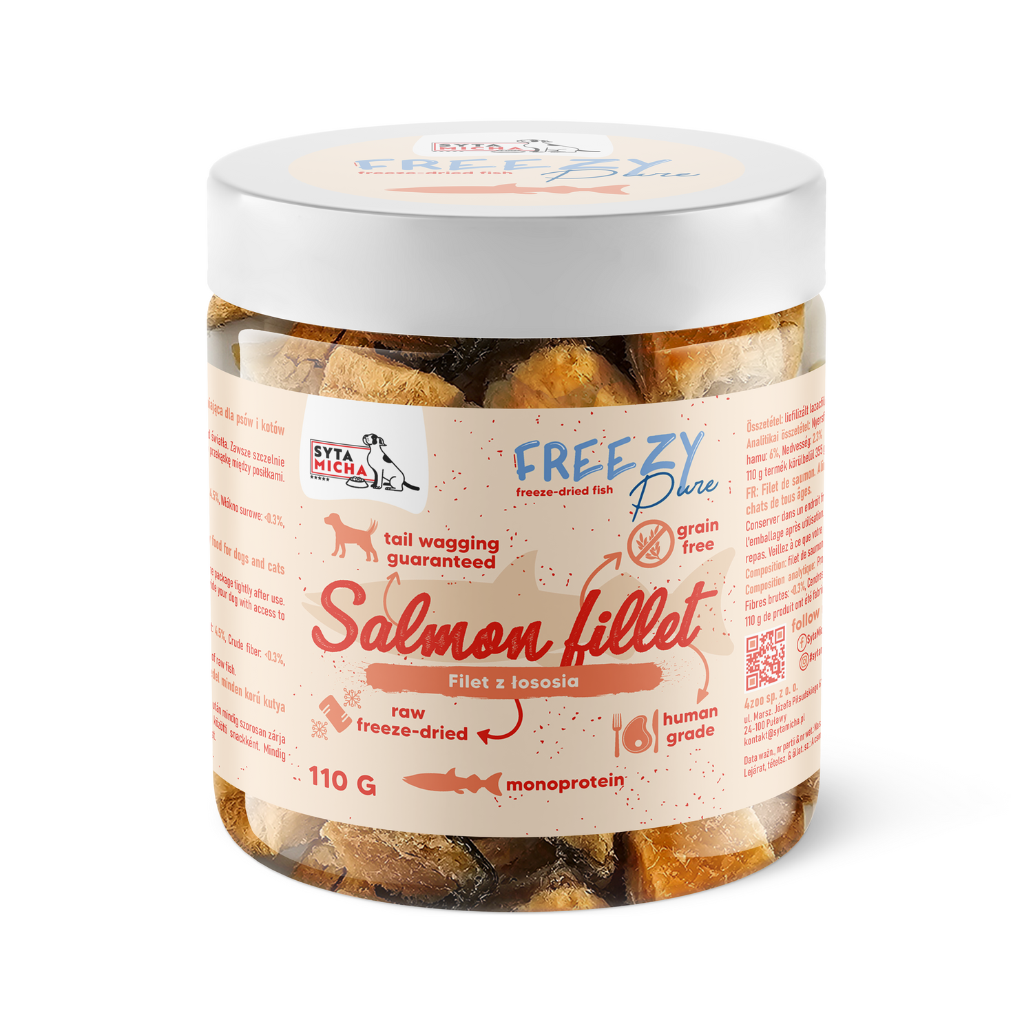 100% filetto di salmone liofilizzato per cani 110g FREEZY Pure