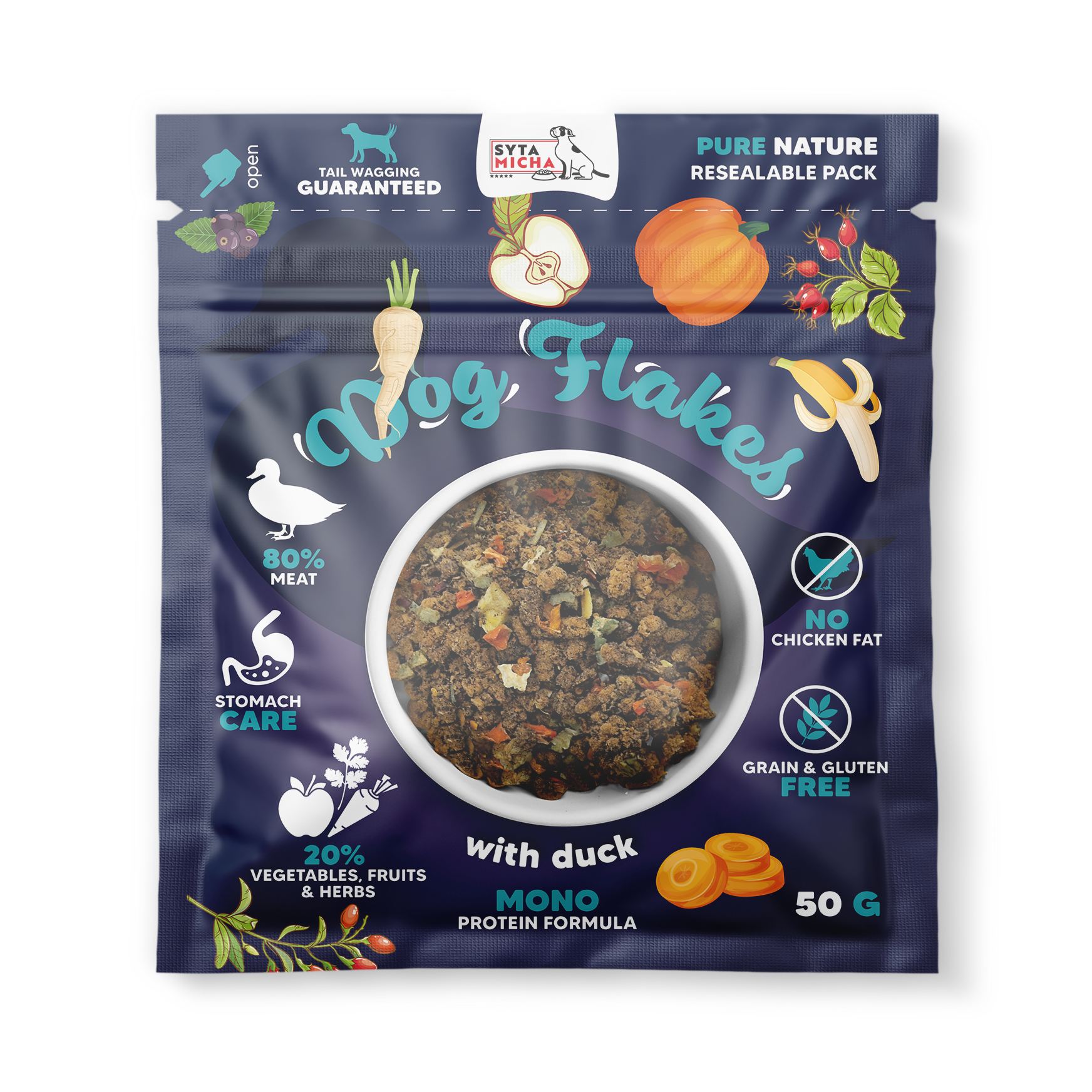 Syta Micha Dog flakes suszona karma dla psa Kaczka 50g