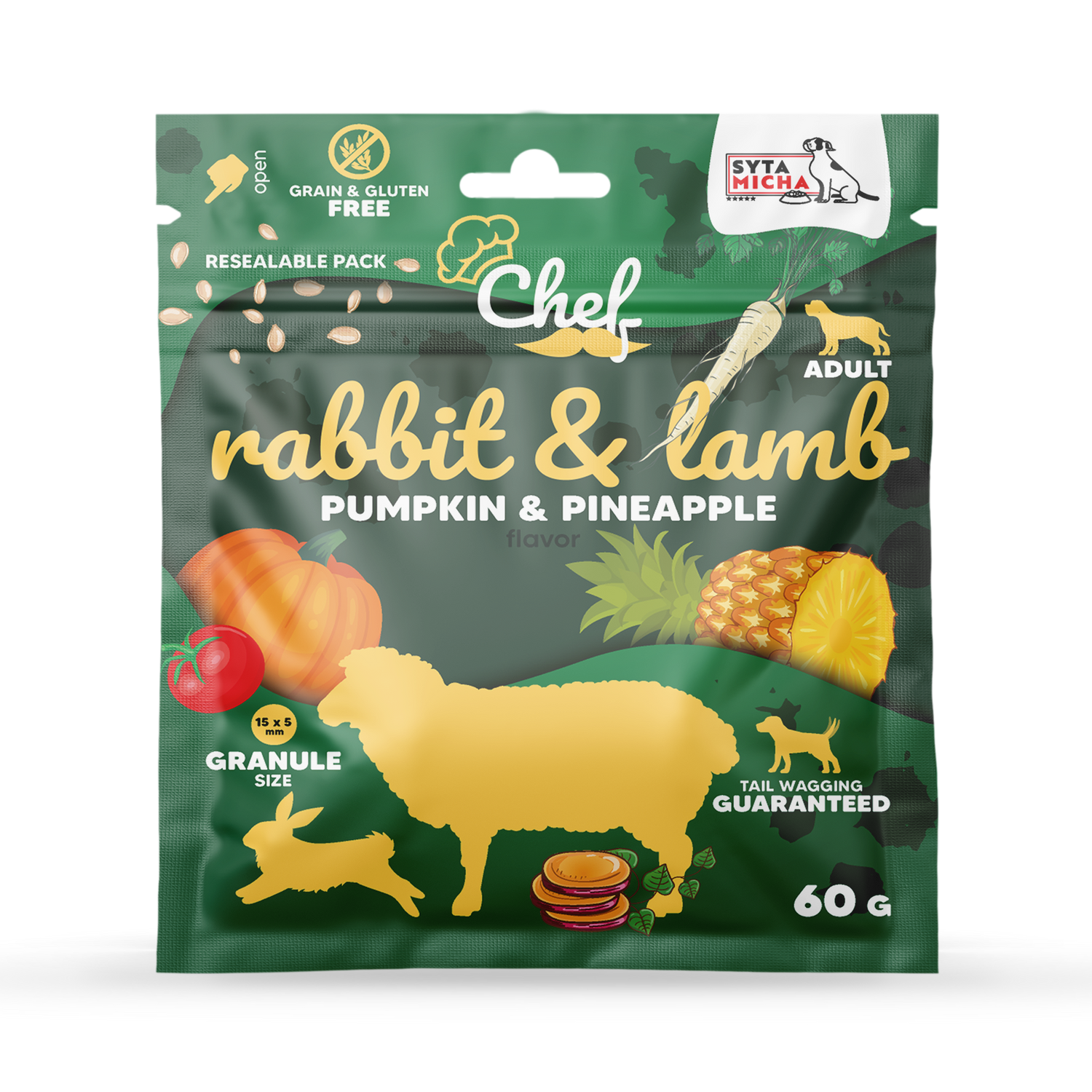 MINTA Száraz kutyaeledel Nyúl és bárány, tök és ananász 60g