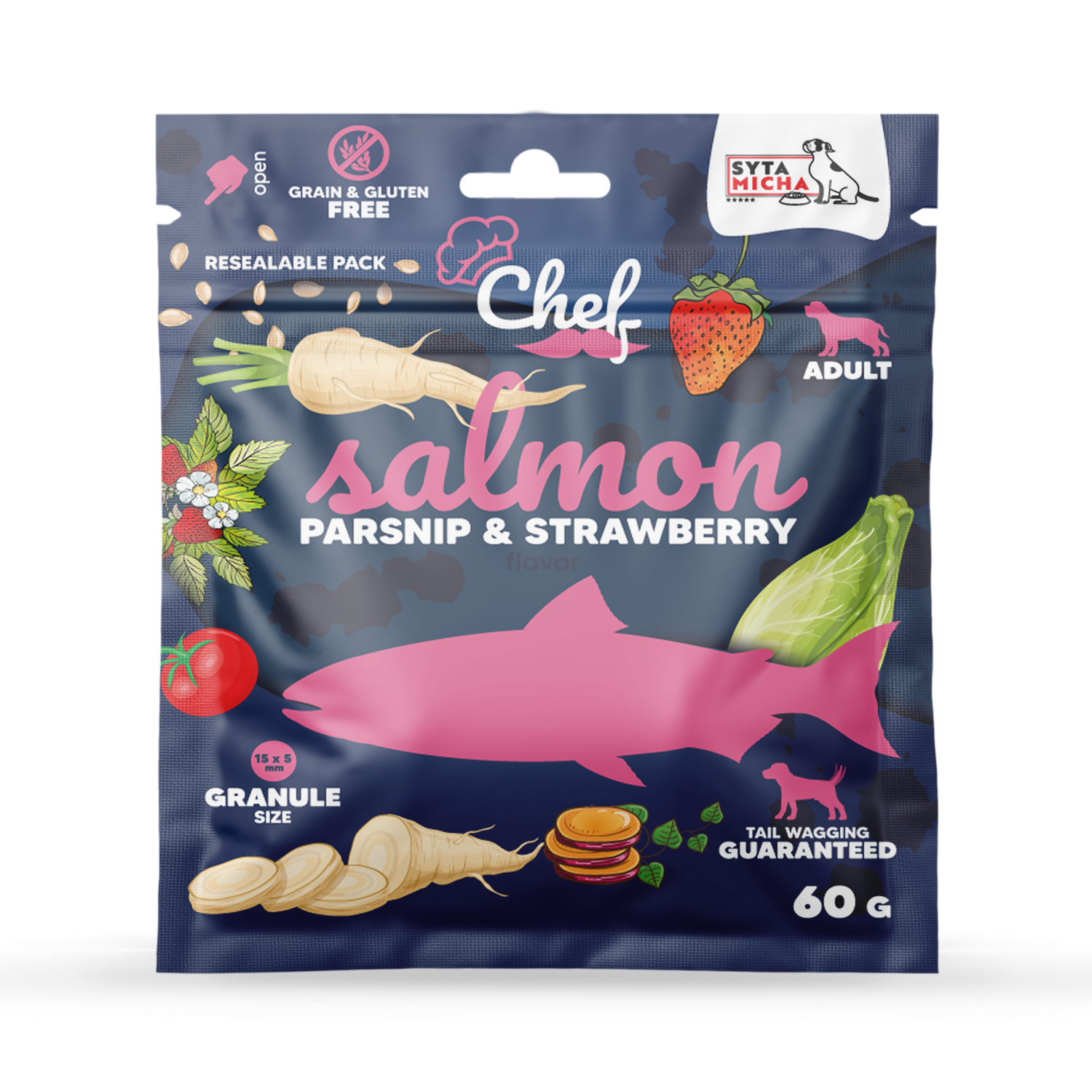 PRÓBKA Sucha karma dla psa Łosoś, pasternak i truskawka 60g