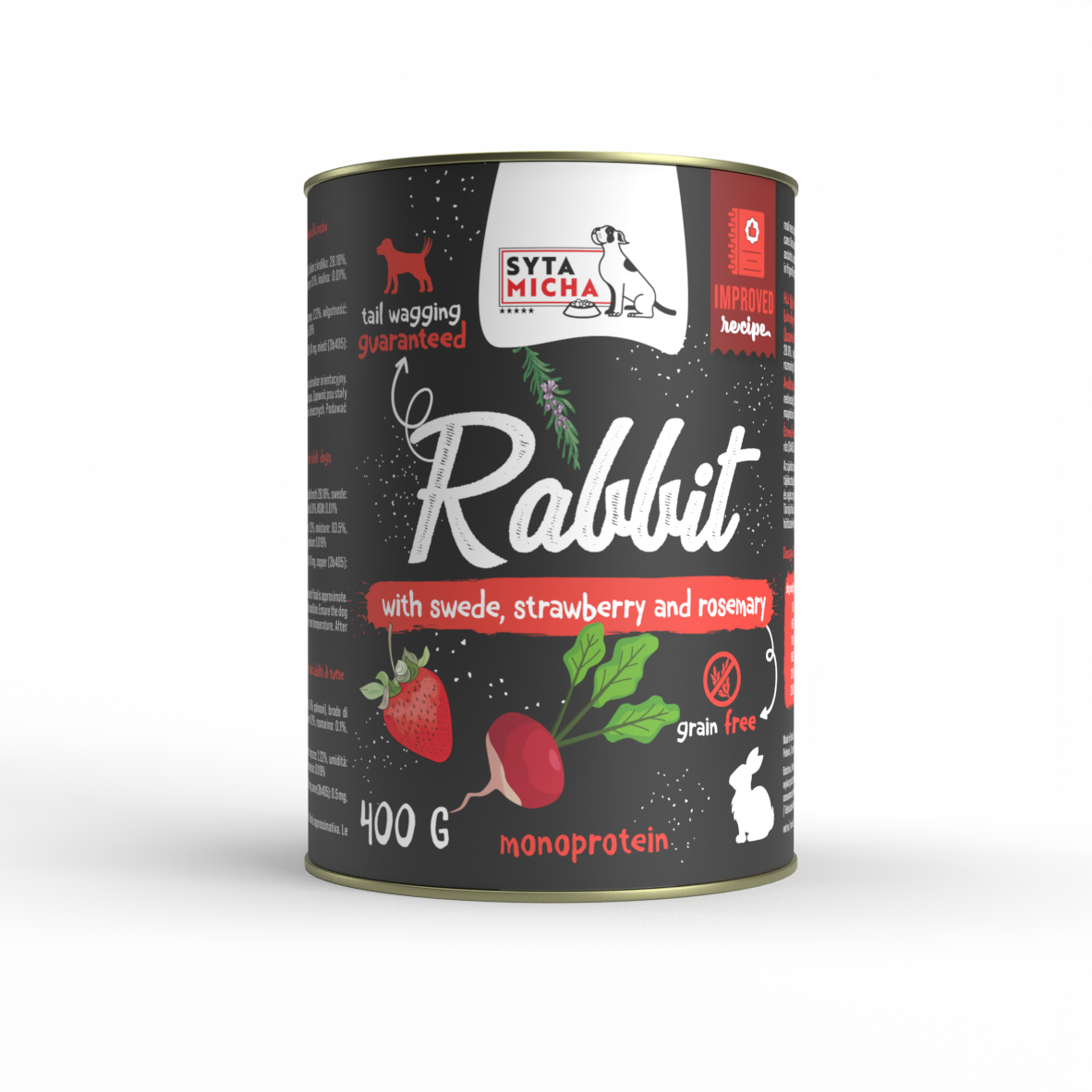 Nedves kutyaeledel nyúl répával, eperrel és rozmaringgal 400g