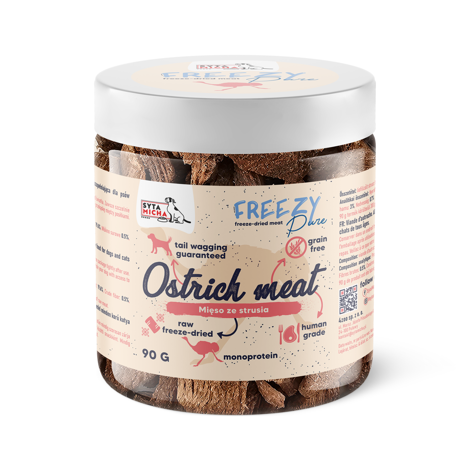 100% liofilizowane mięso strusia dla psa 90g FREEZY Pure