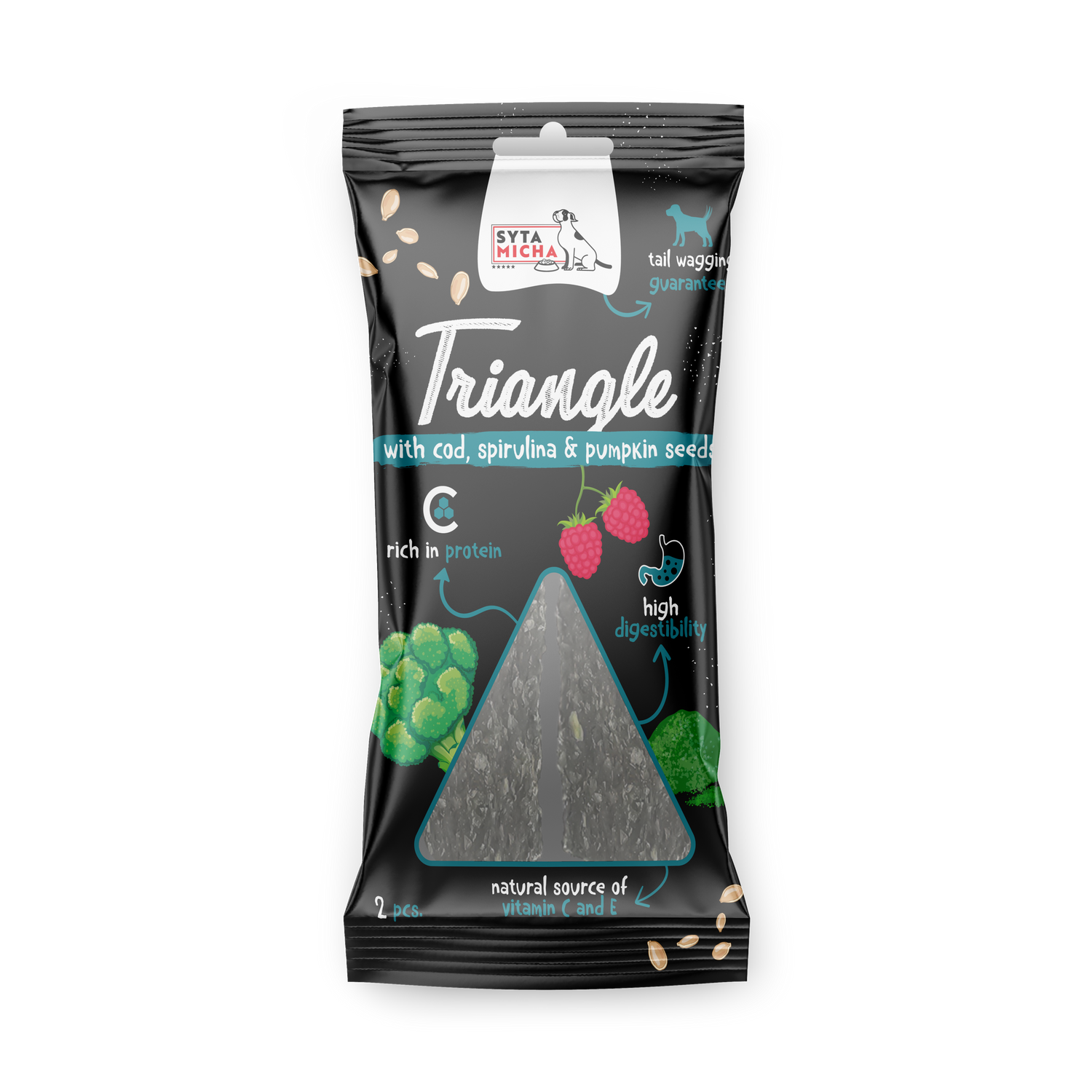 Triangolo da masticare per cani - merluzzo con cervo e spirulina 2 pz.