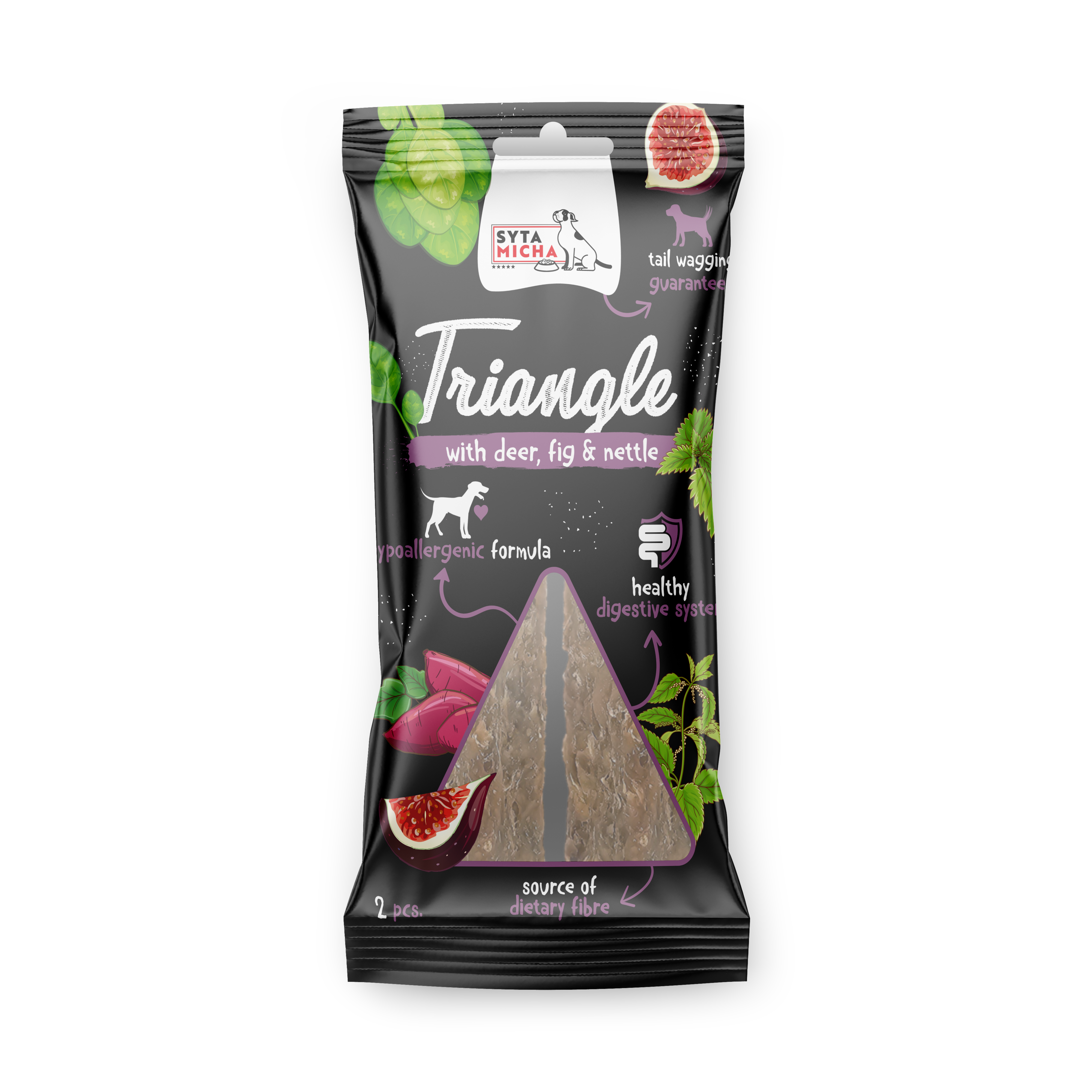Trójkąt do żucia dla psa - jeleń z figą i pokrzywą 2 szt.