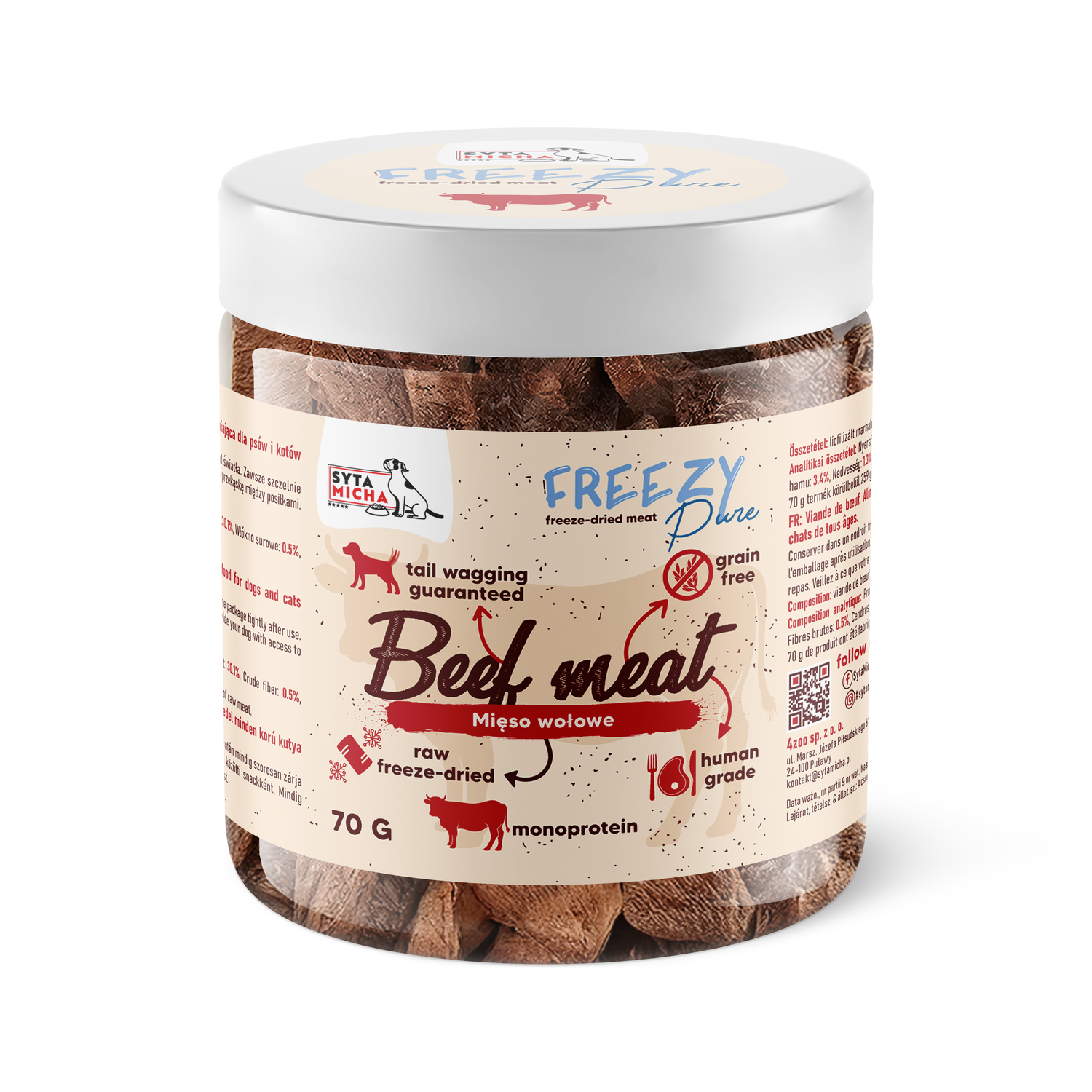 100% liofilizowane mięso wołowe dla psa 70g FREEZY Pure