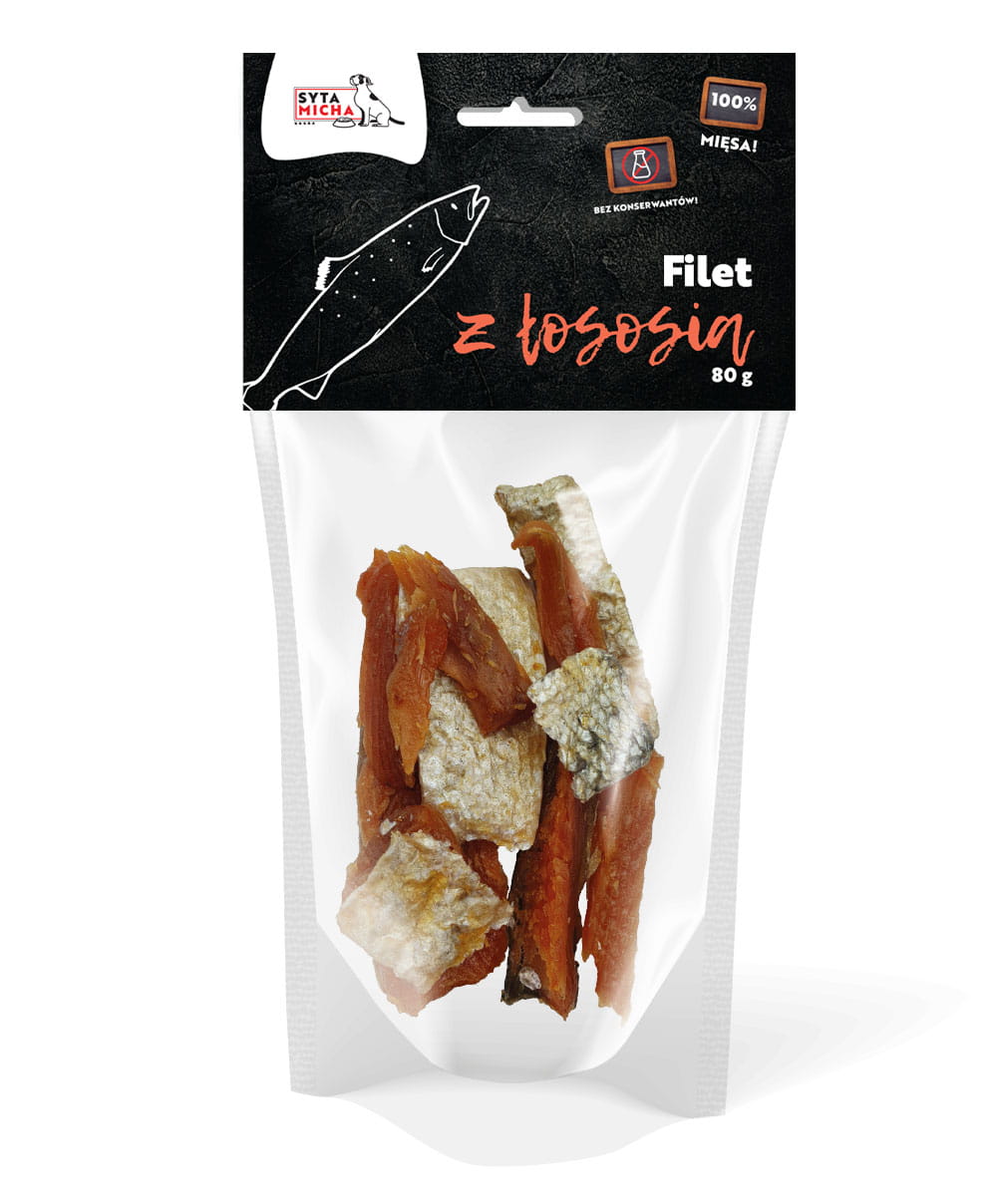 Filetti di salmone essiccati per cani 80g