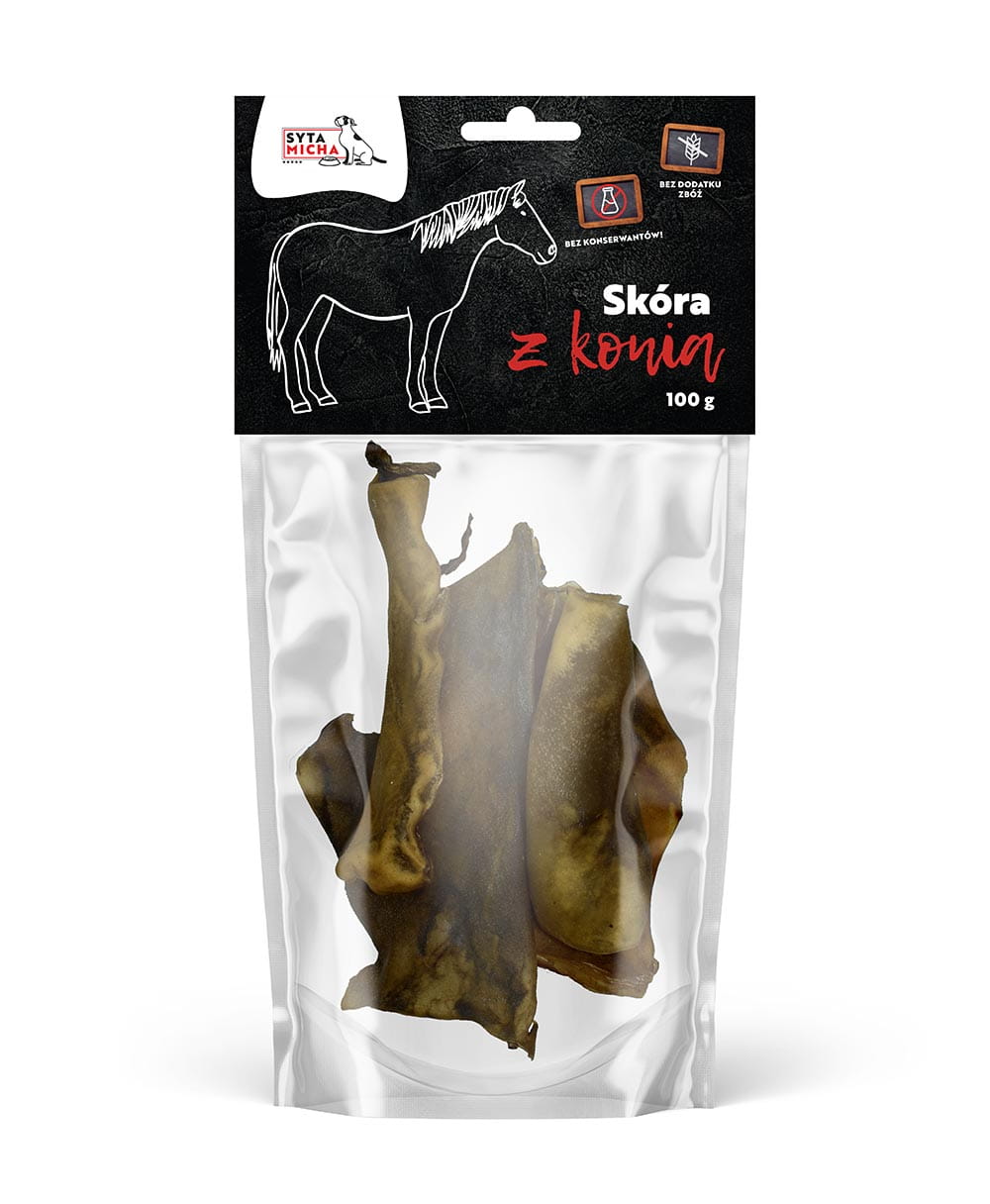 Syta Micha Suszona skóra z konia dla psa 100g