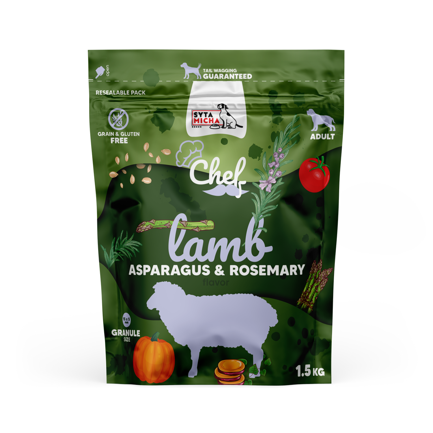 Sucha karma dla psa Jagnięcina, szparagi i rozmaryn 1.5kg