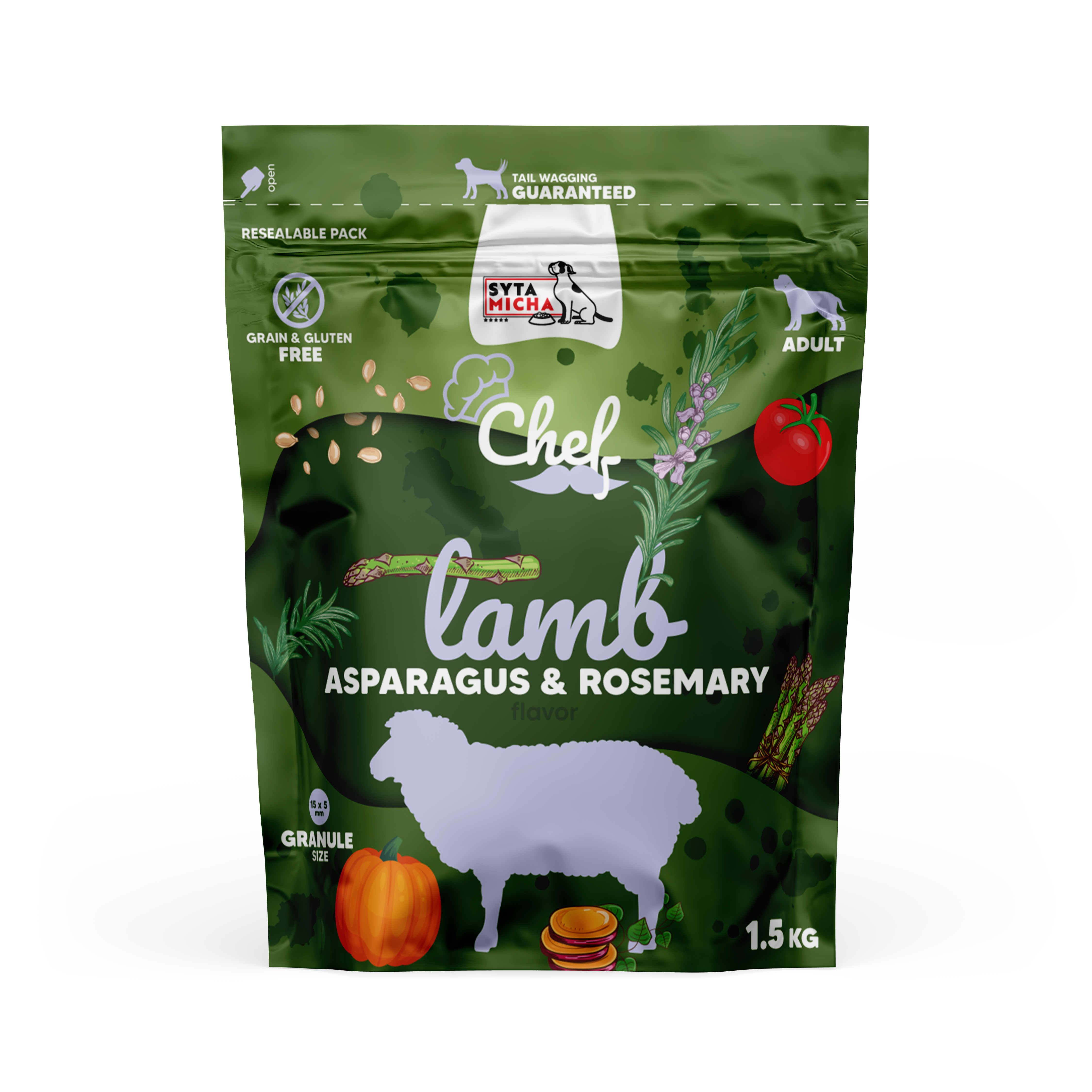 Sucha karma dla psa Jagnięcina, szparagi i rozmaryn 1.5kg