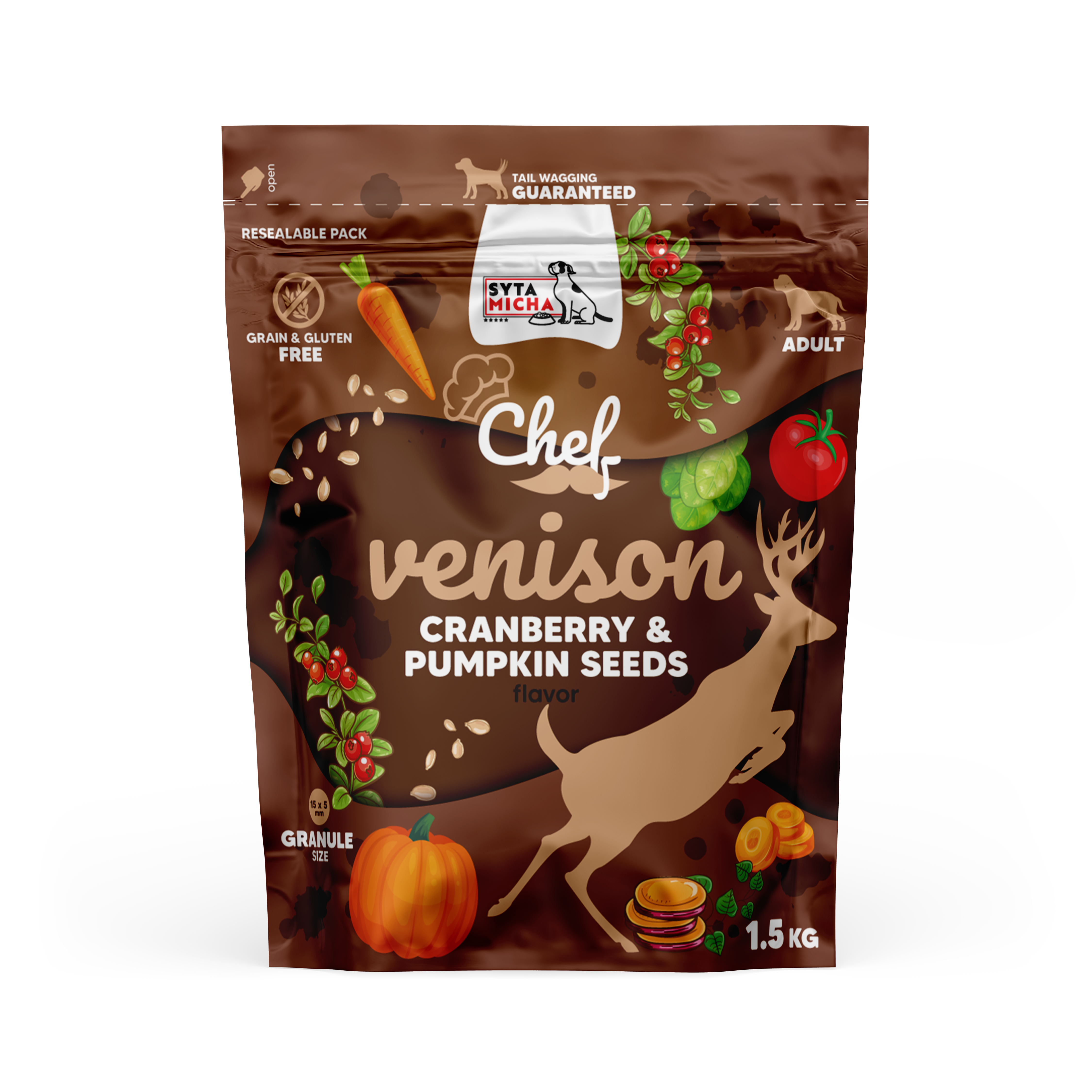 Sucha karma dla psa Dziczyzna, żurawina i pestki dyni 1.5kg