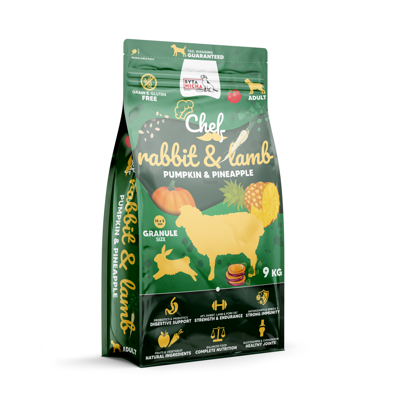 Cibo secco per cani Coniglio e agnello, zucca e ananas 9kg