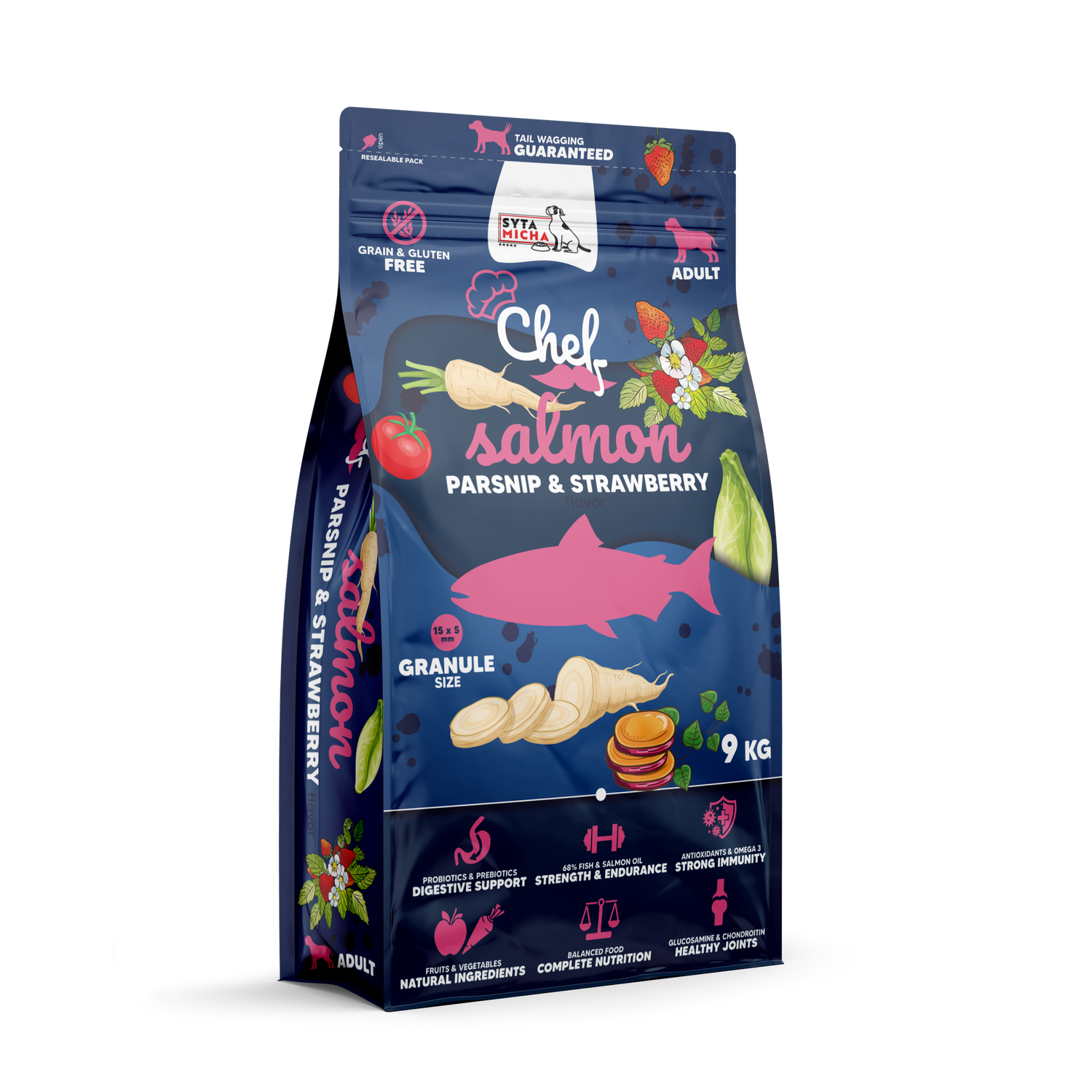 Cibo secco per cani Salmone, pastinaca e fragola 9kg